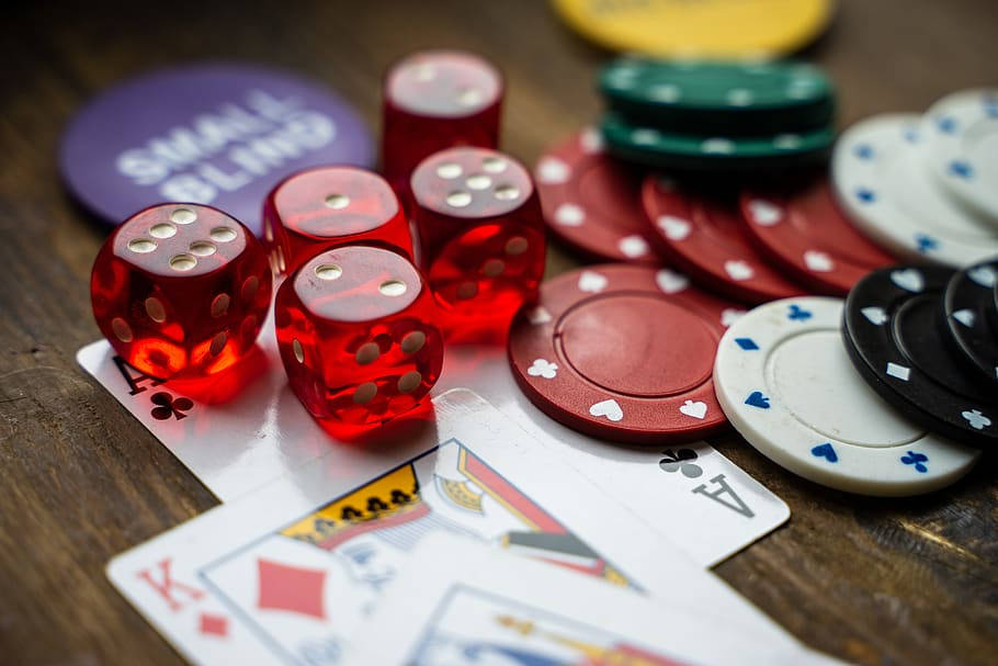 red dices, poker chips, playing cards, SD Desktop Wallpaper