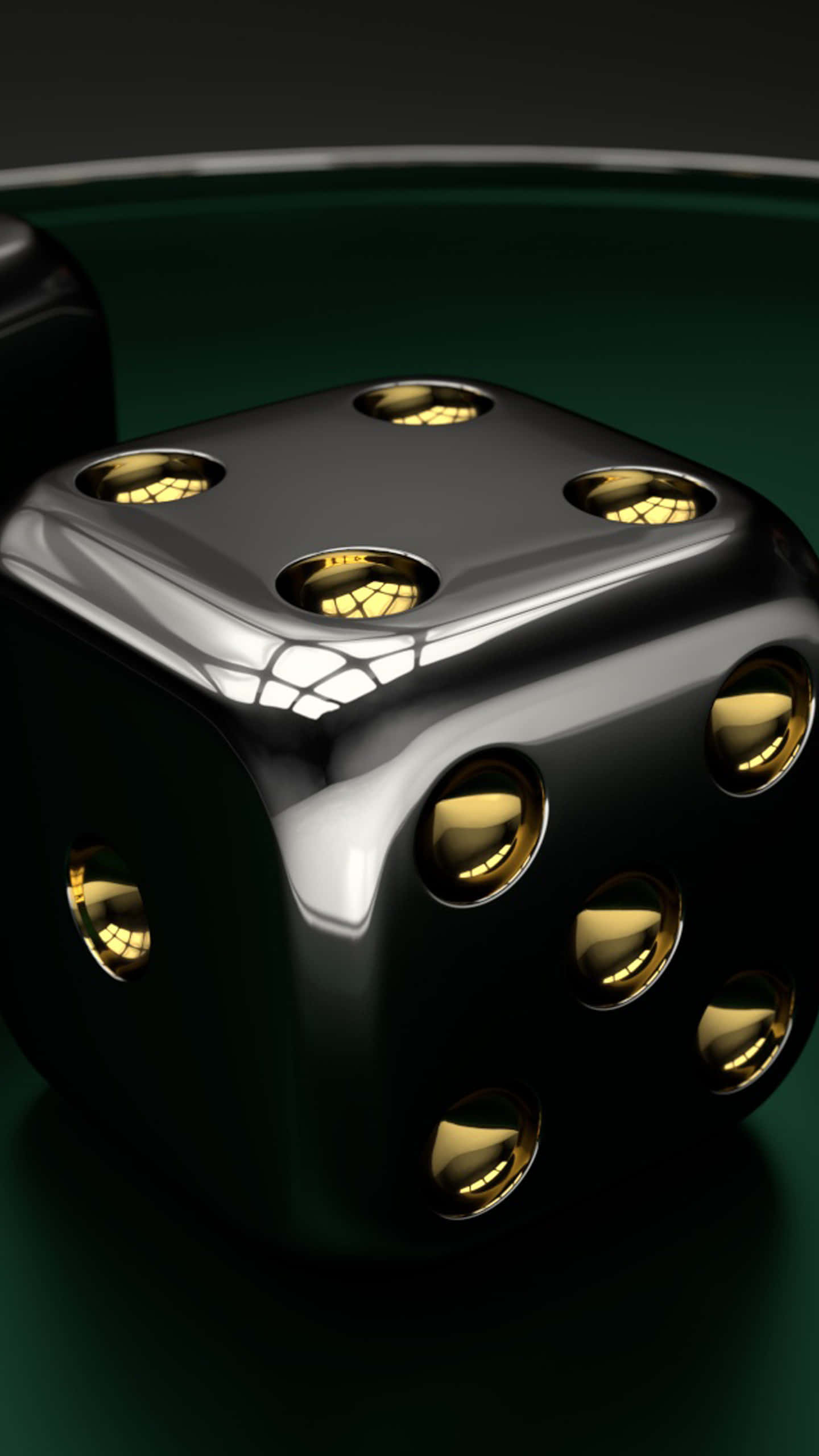 black dice, golden pips, metallic black, 2K Phone Wallpaper