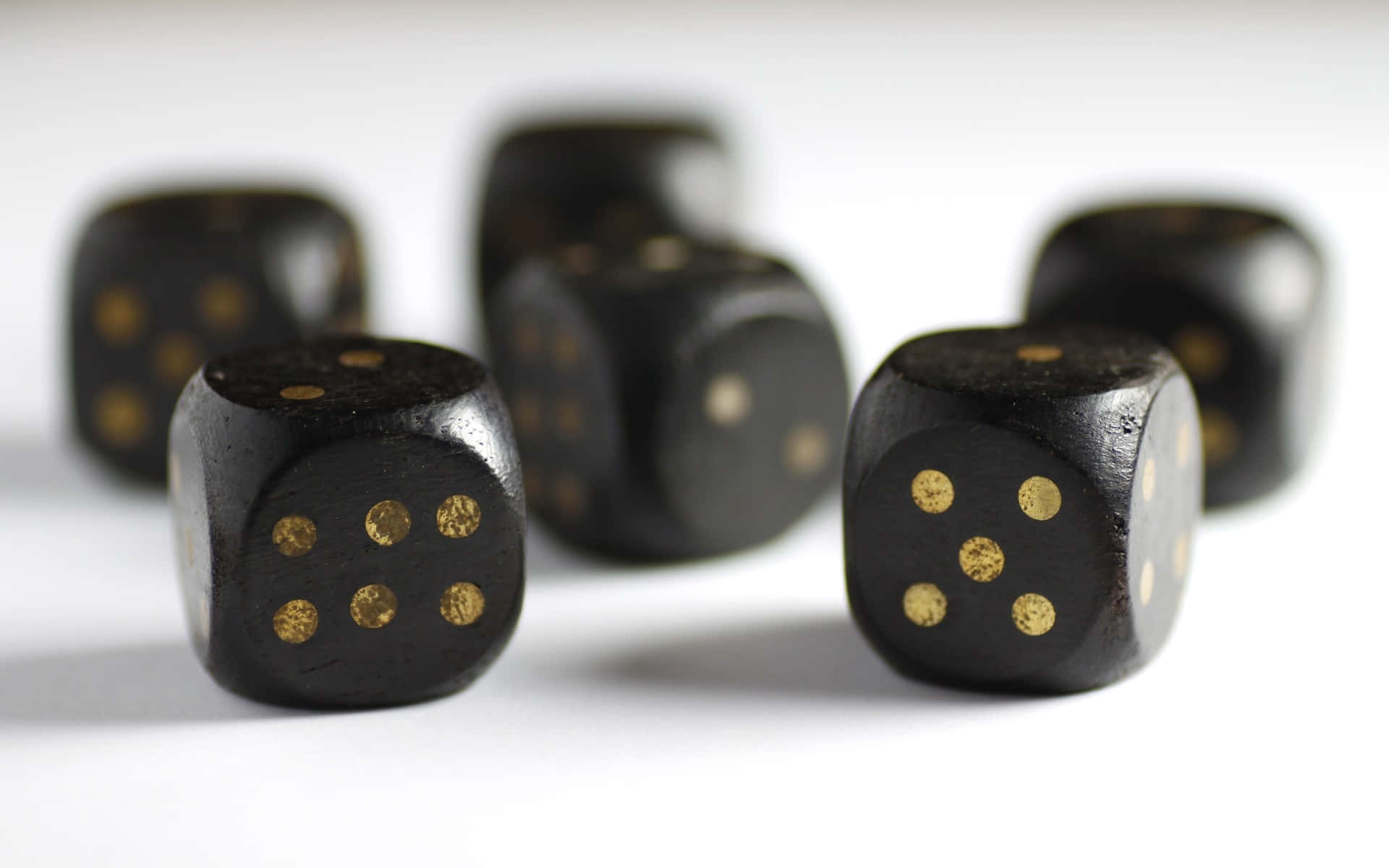 black dice, gold dots, wooden dice, Full HD Desktop Wallpaper