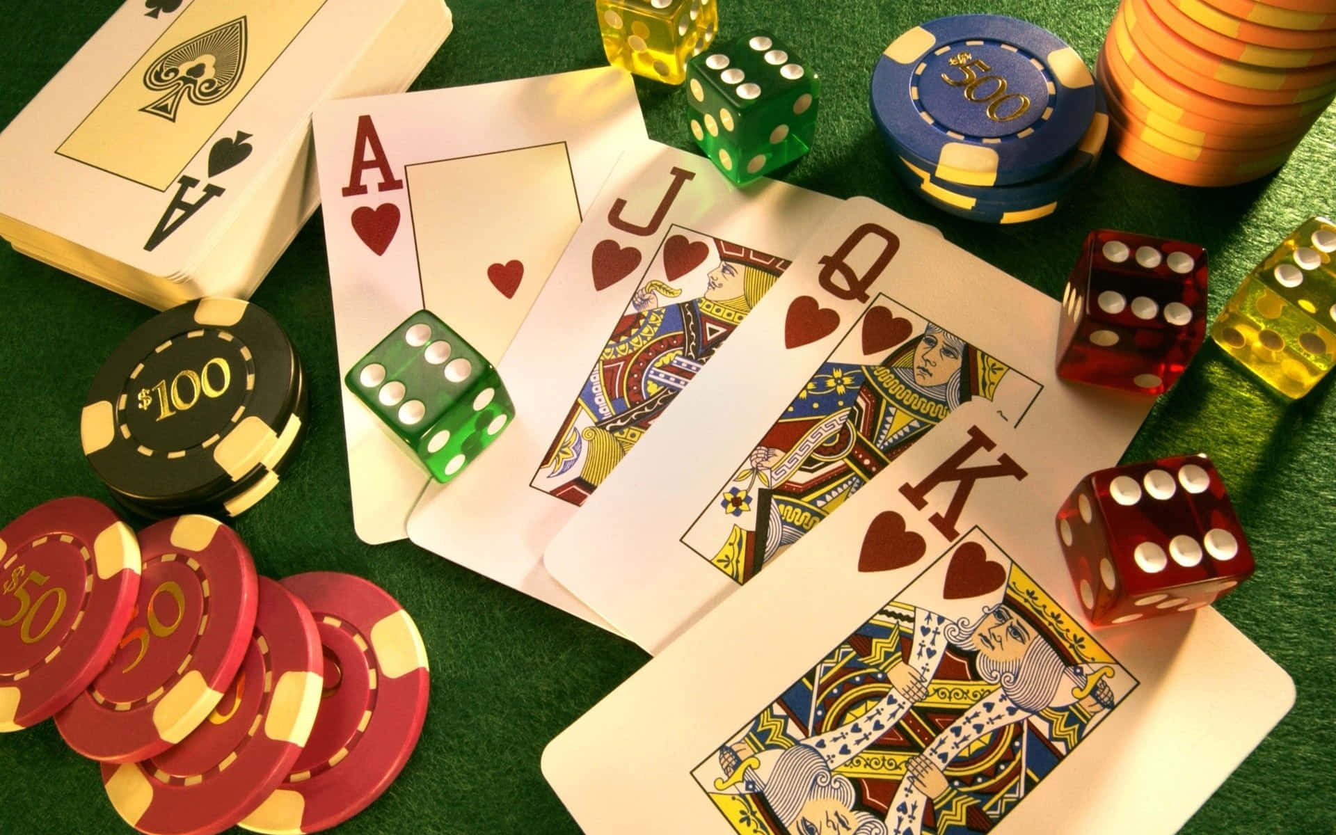 casino table, playing cards, dice, Full HD Desktop Wallpaper