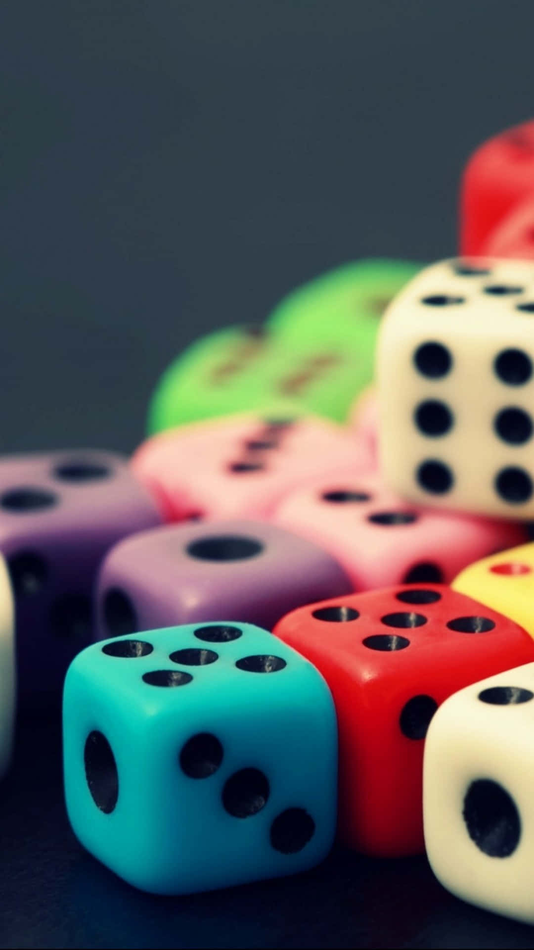 colorful dice, plastic dice, black dots, Full HD Phone Wallpaper