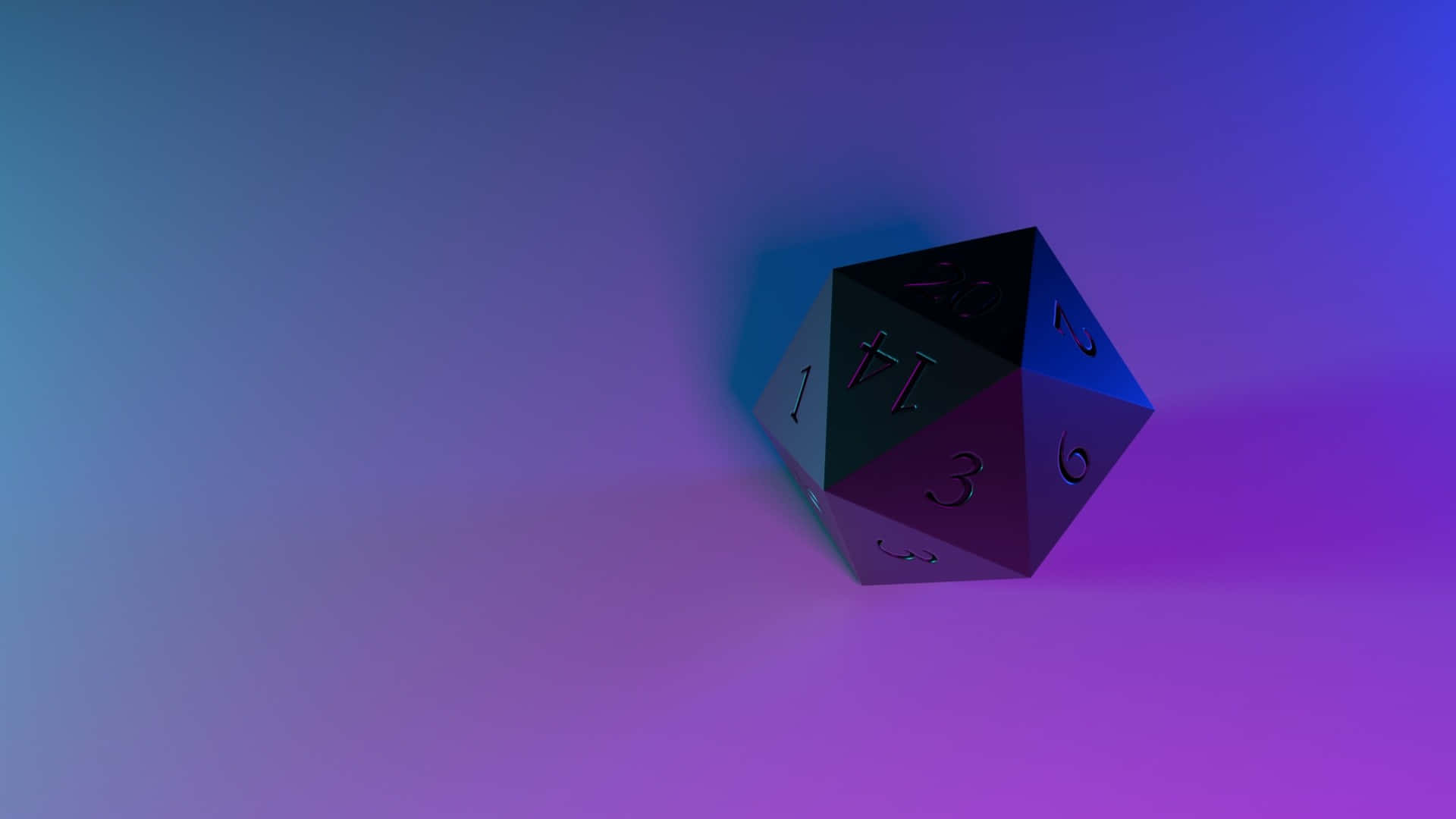 20 sided die, gradient purple and blue surface, soft lighting, Full HD Desktop Wallpaper