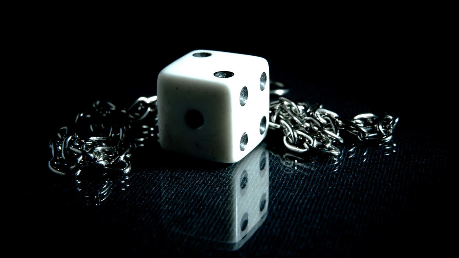 white die, reflective black surface, coiled silver chain, Full HD Desktop Wallpaper