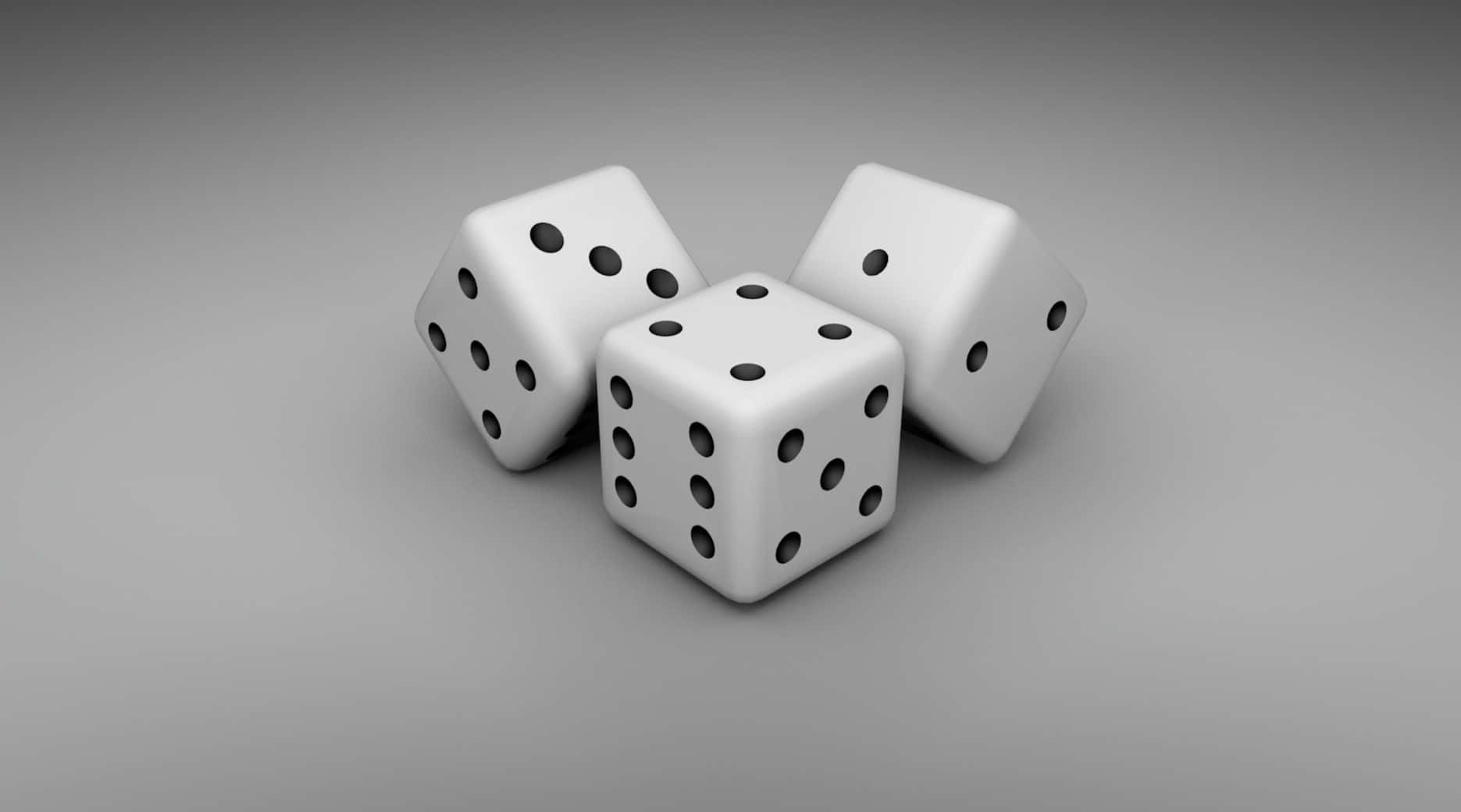 three white dice, black dots, smooth gray surface, HD Desktop Wallpaper