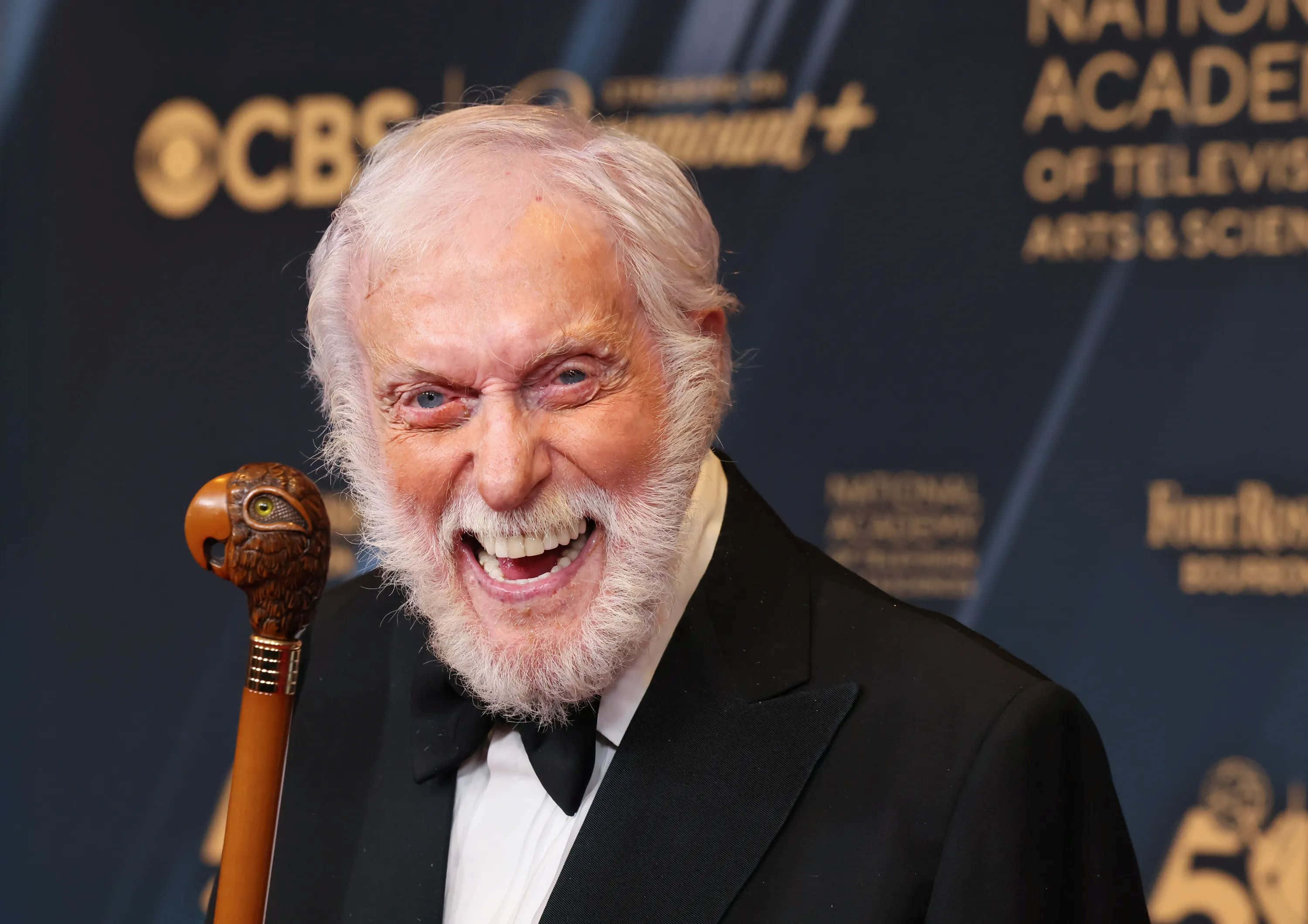Dick Van Dyke, black tuxedo, ornate wooden cane, 2K Desktop Wallpaper