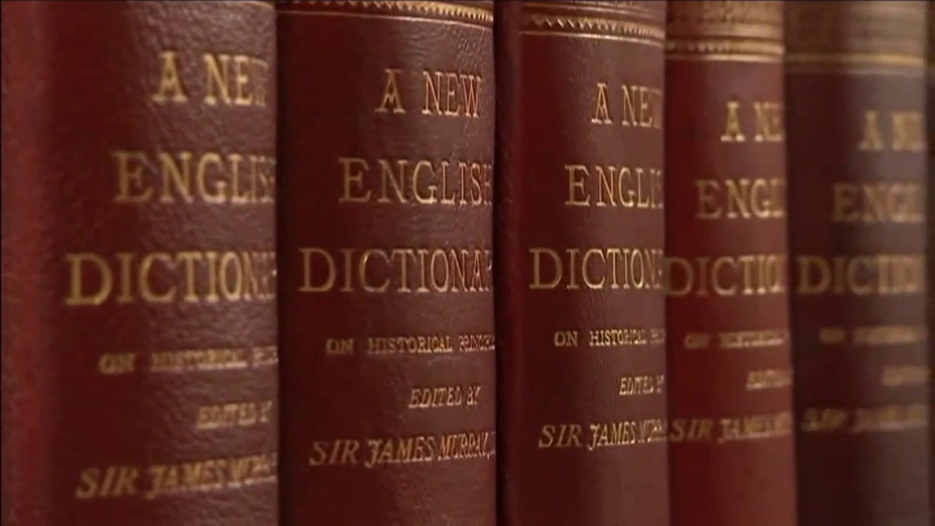 Maroon English Dictionaries, vintage red leather-bound dictionaries, gold embossed titles, Full HD Desktop Wallpaper