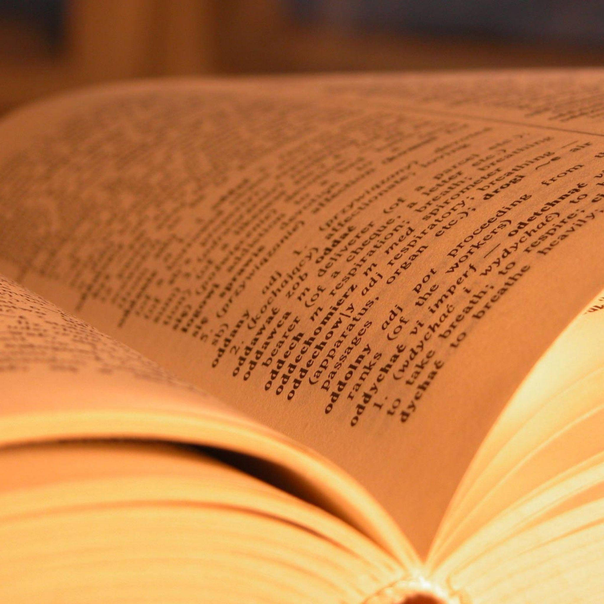 dictionary book, open dictionary page, warm golden light, Full HD Desktop Wallpaper