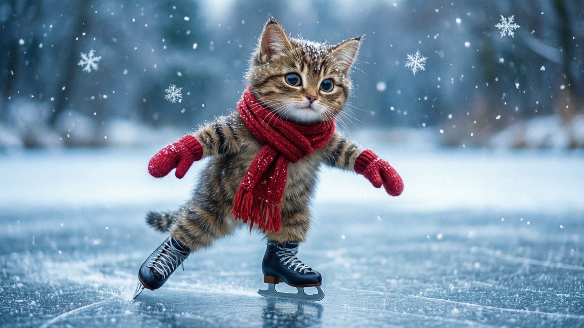 Diddl, ice skating, winter wonderland, Full HD Desktop Wallpaper