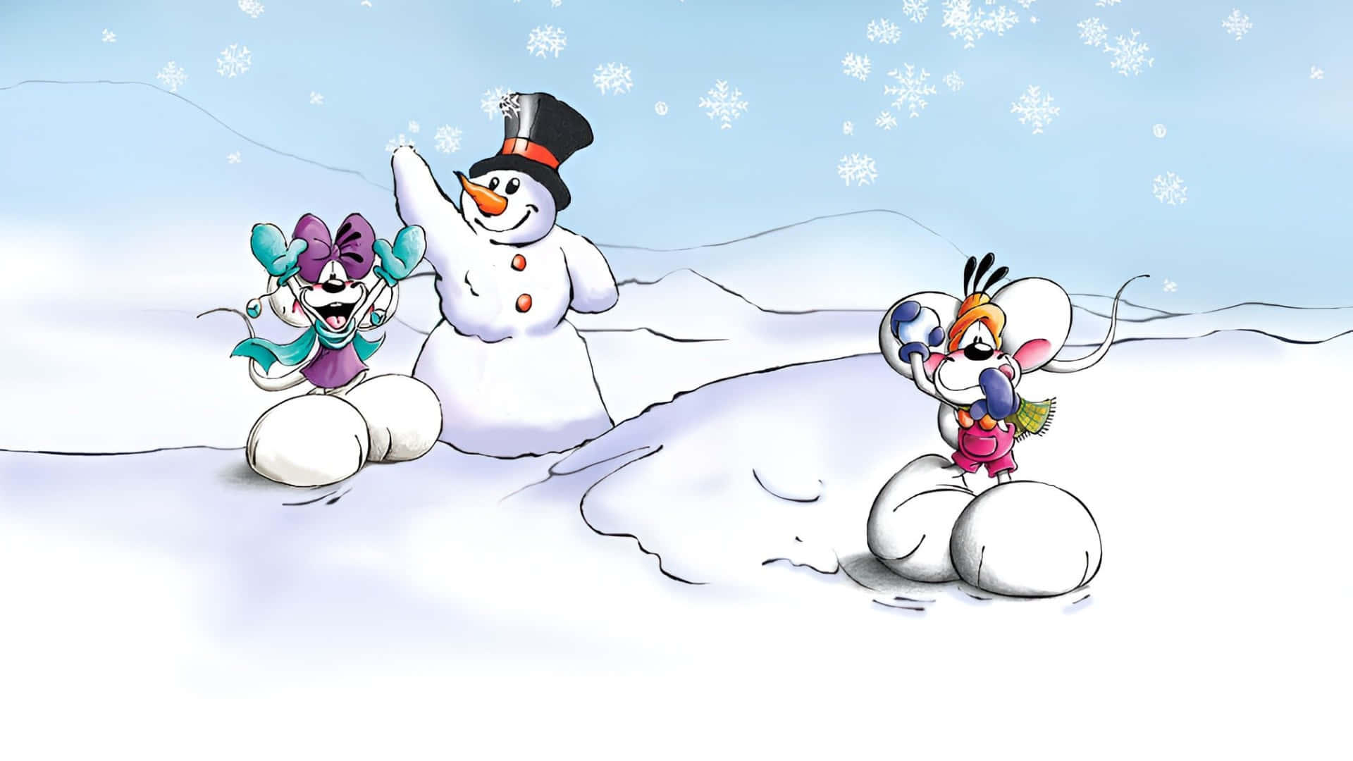Diddl, winter gear, snowballs, Full HD Desktop Wallpaper