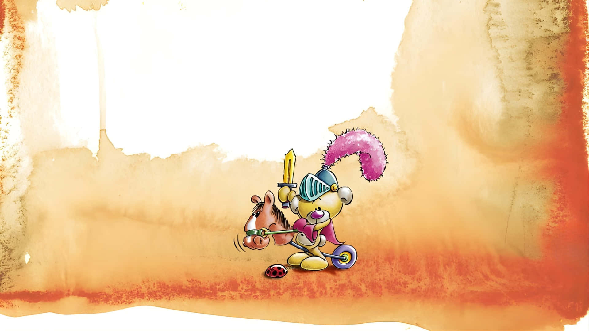 Diddl, cartoon knight, pink armor, Full HD Desktop Wallpaper