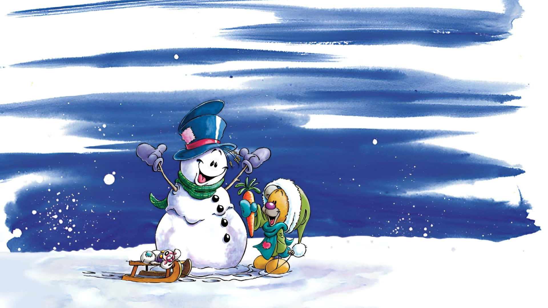Diddl, Winter Snowman Fun, snowman, Full HD Desktop Wallpaper