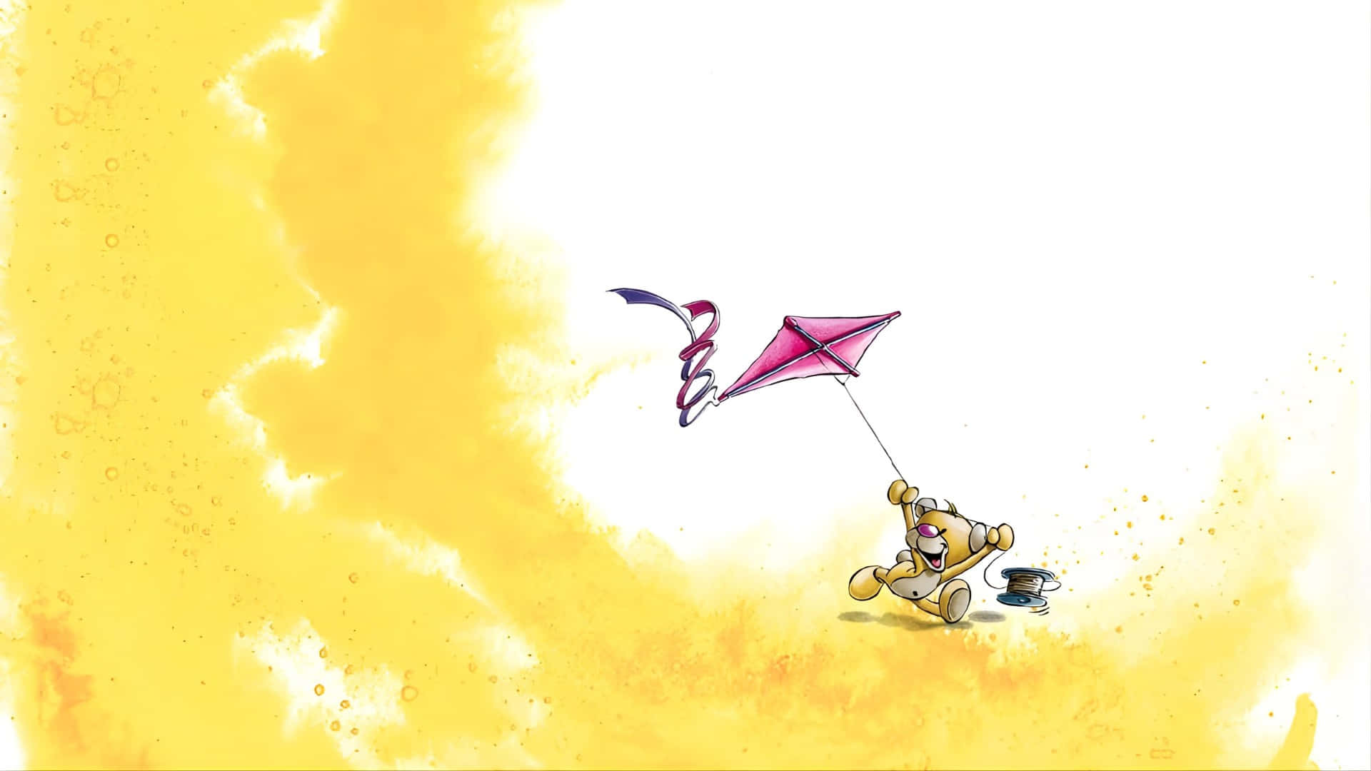 Diddl, flying kite, pink kite, Full HD Desktop Wallpaper