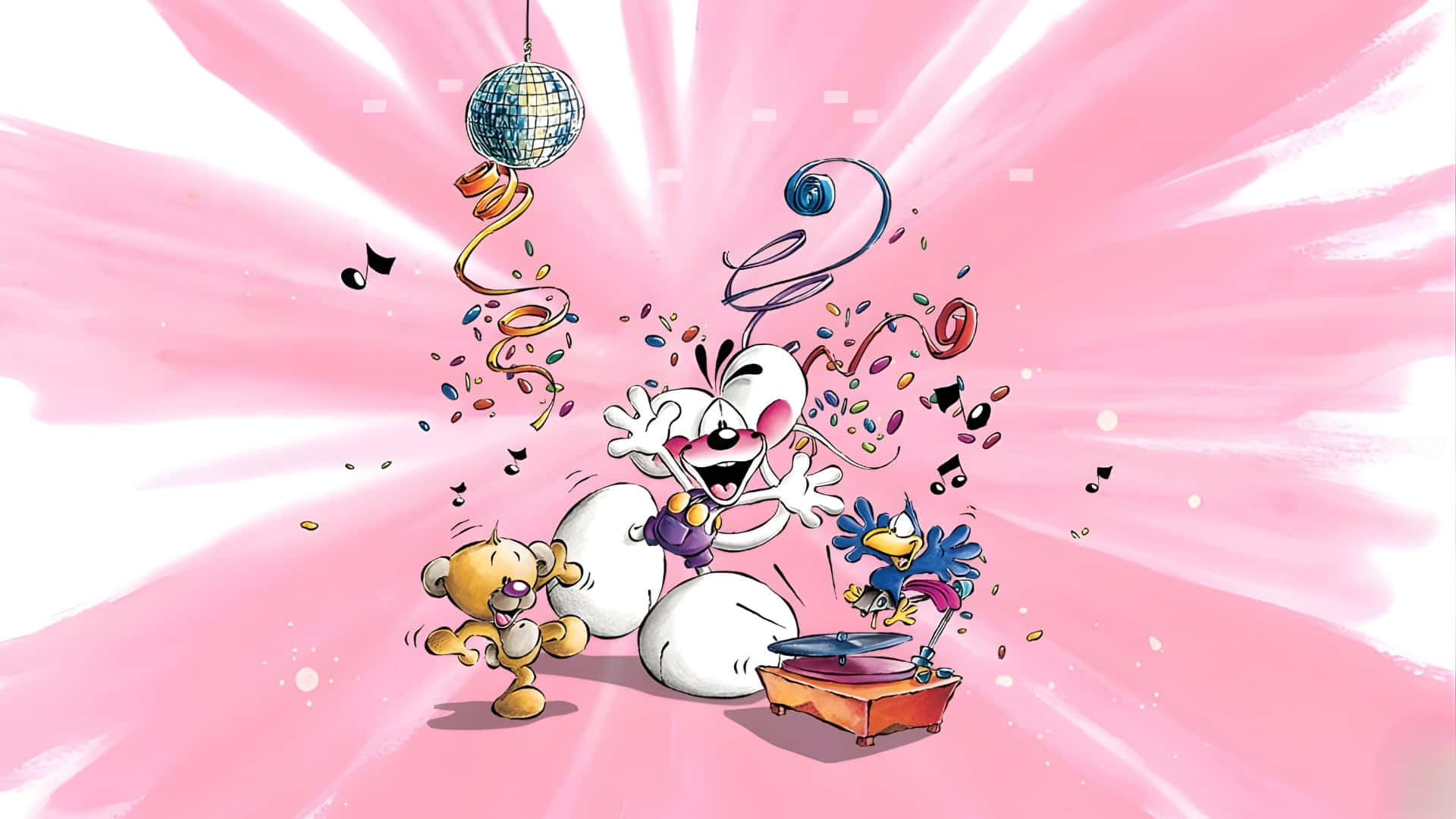 Diddl, disco ball, confetti, Full HD Desktop Wallpaper