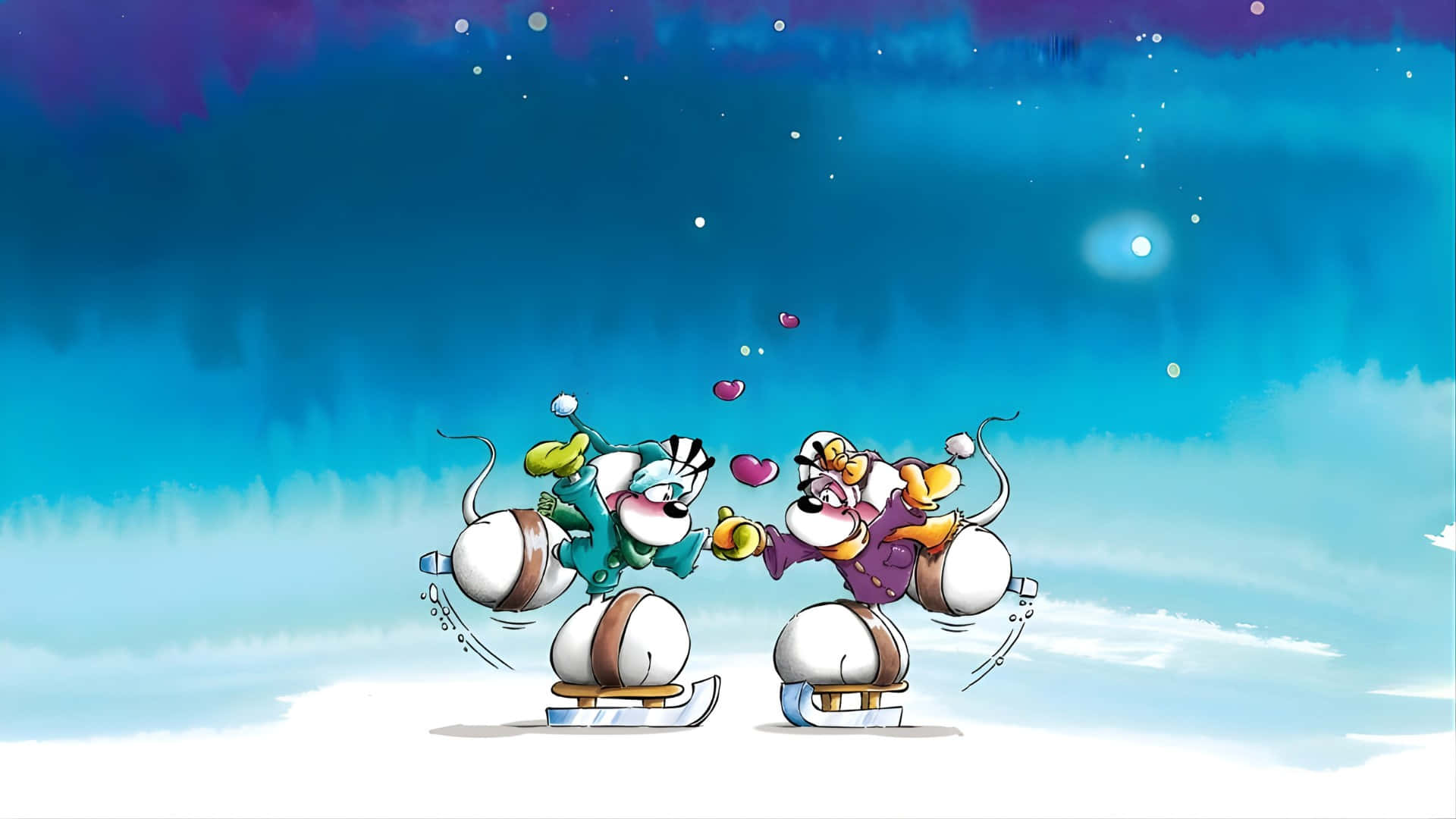 Diddl, ice skating adventure, cartoon cats, Full HD Desktop Wallpaper
