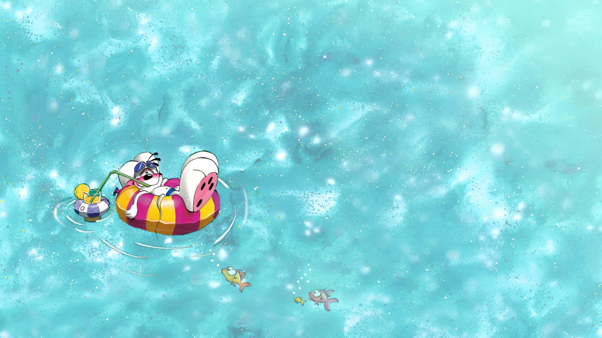 Diddl, summer pool fun, cartoon pig, Full HD Desktop Wallpaper