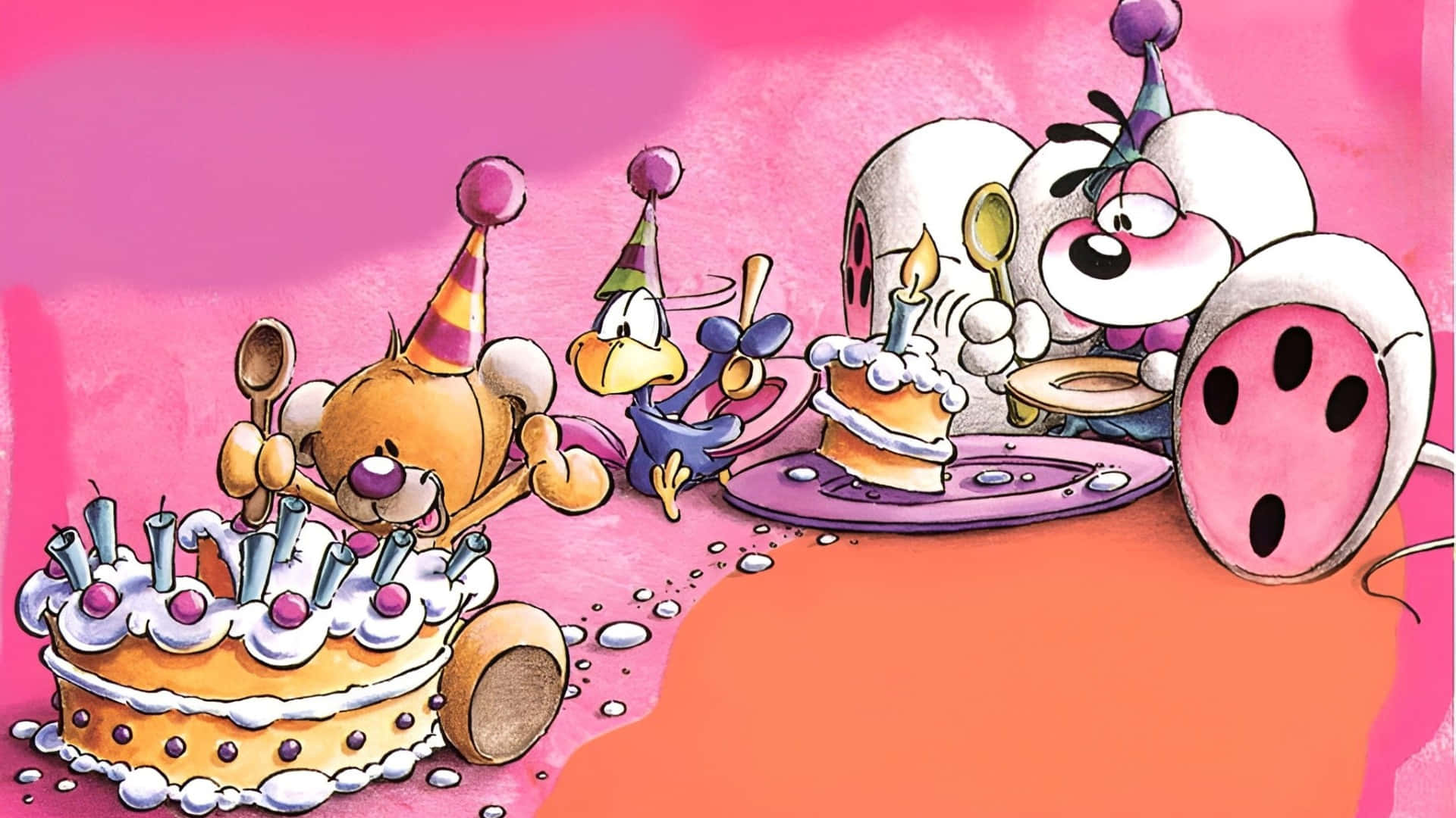 Diddl, birthday celebration, party hats, Full HD Desktop Wallpaper