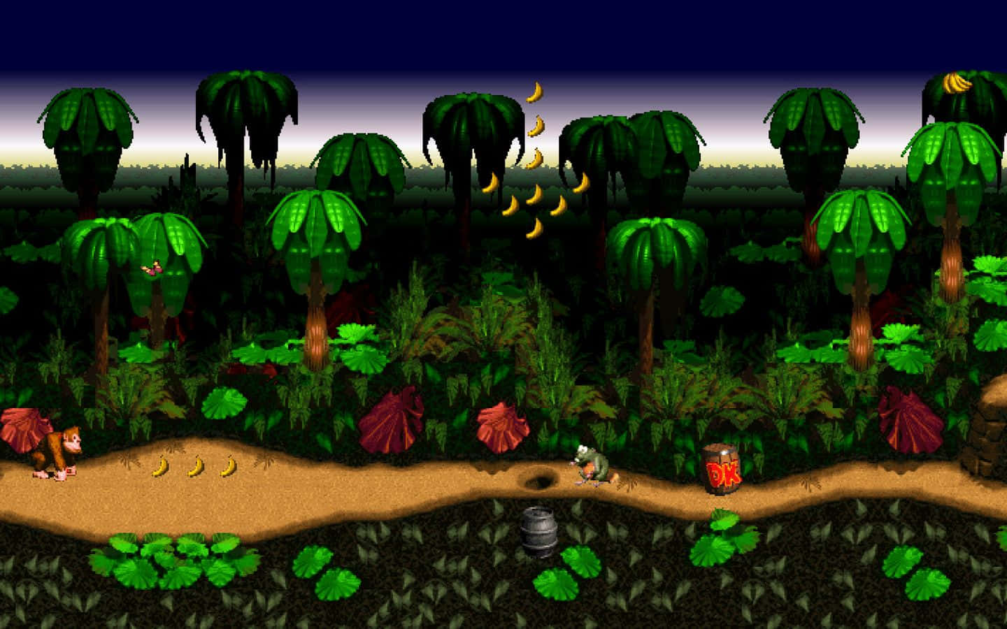 Diddy Kong, pixel-art, jungle, HD Desktop Wallpaper