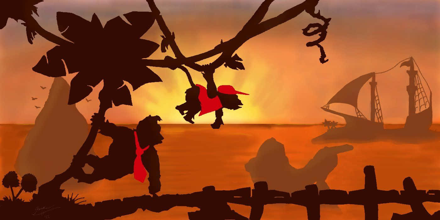 Diddy Kong, tropical island, fiery sunset, HD Desktop Wallpaper