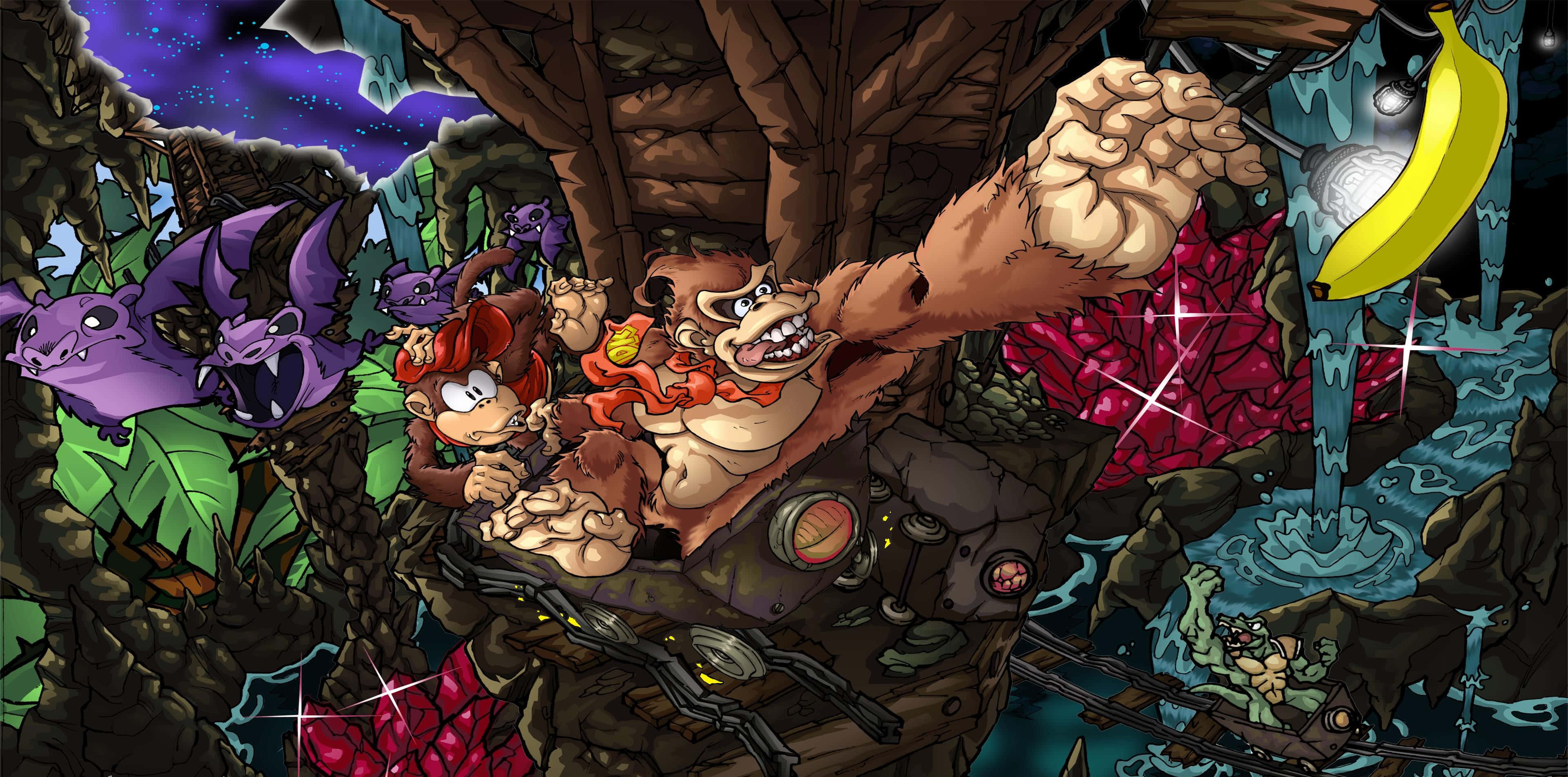 Diddy Kong, jungle cave, banana, 4K Desktop Wallpaper