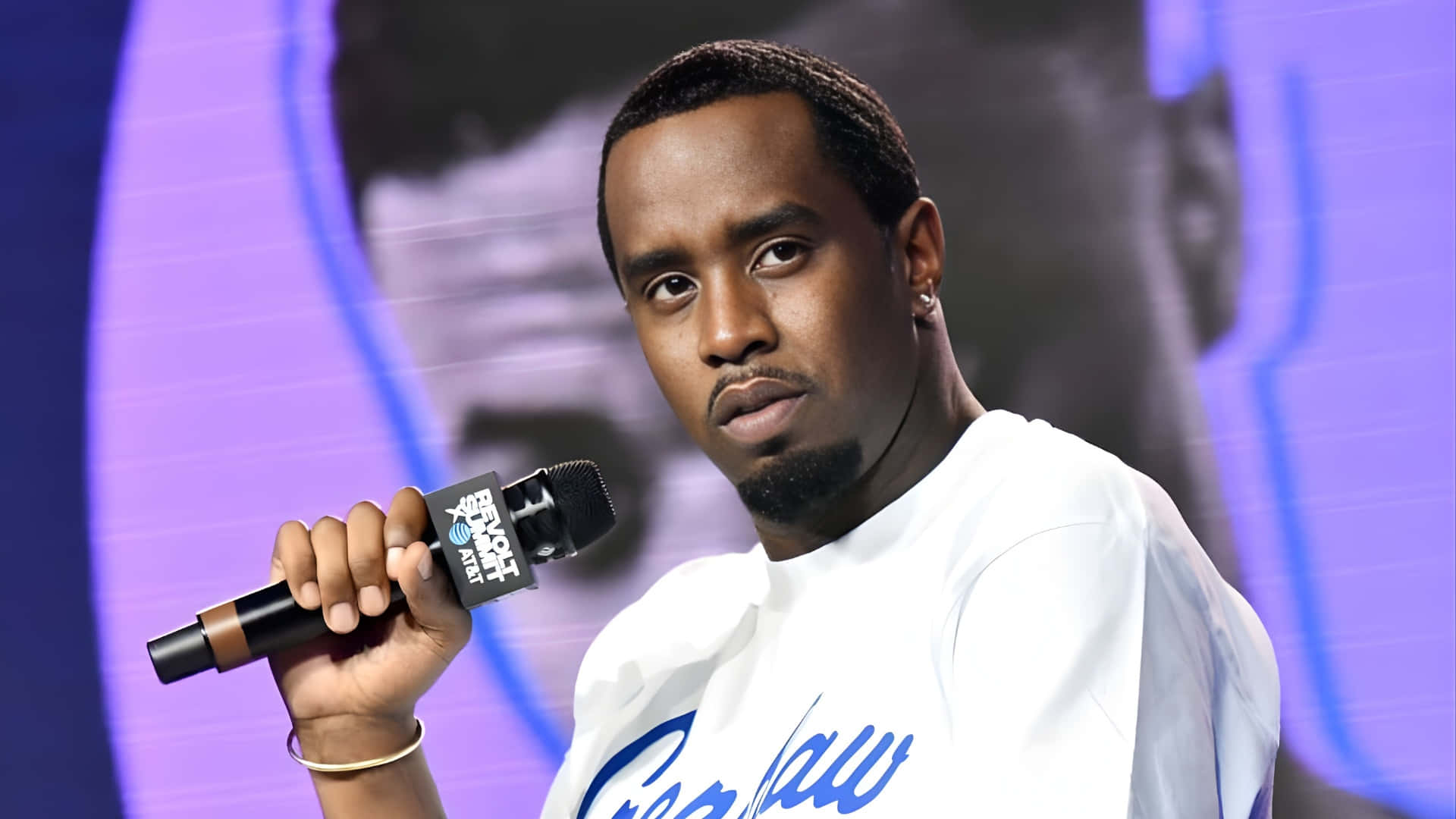 Diddy, white t-shirt, microphone, Full HD Desktop Wallpaper