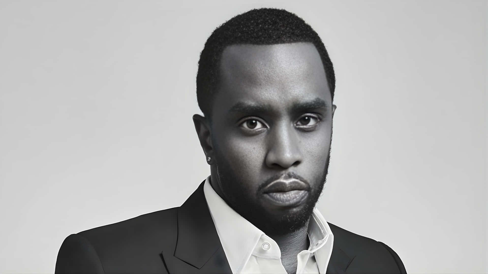 Diddy, black and white portrait, suit, Full HD Desktop Wallpaper