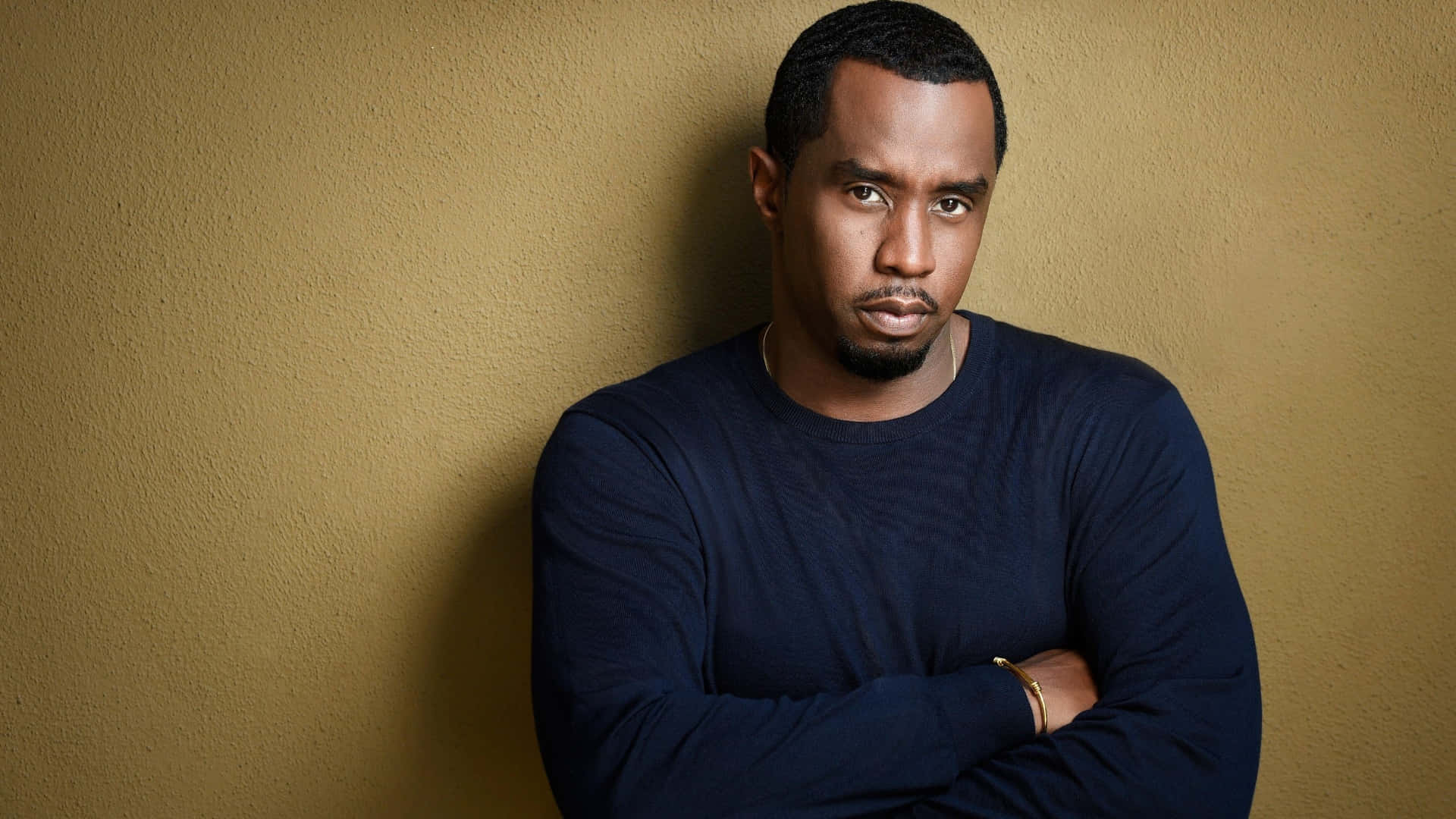Diddy, mustard yellow wall, navy blue long sleeve shirt, Full HD Desktop Wallpaper