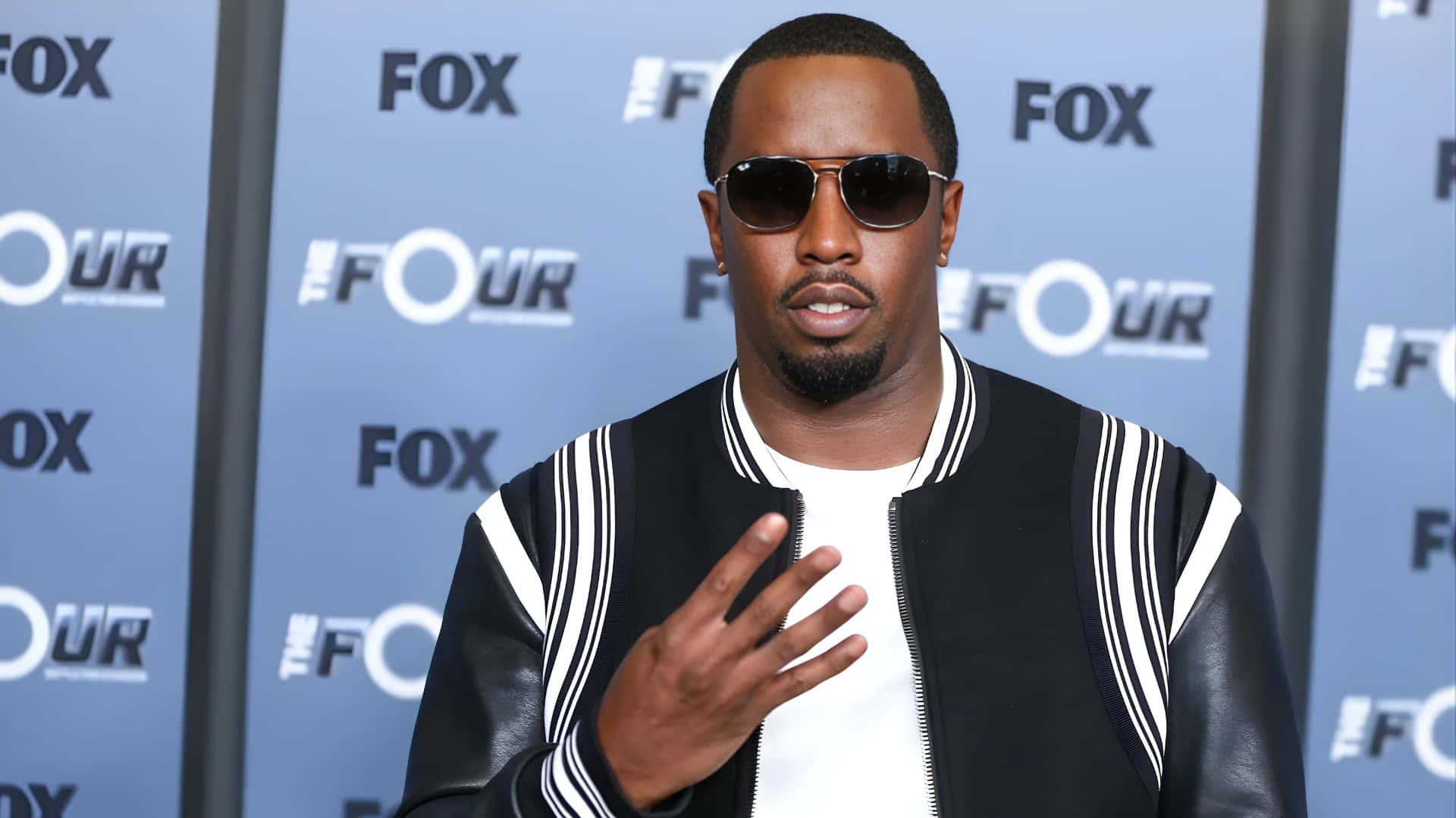 Diddy, black and white varsity jacket, sunglasses, Full HD Desktop Wallpaper