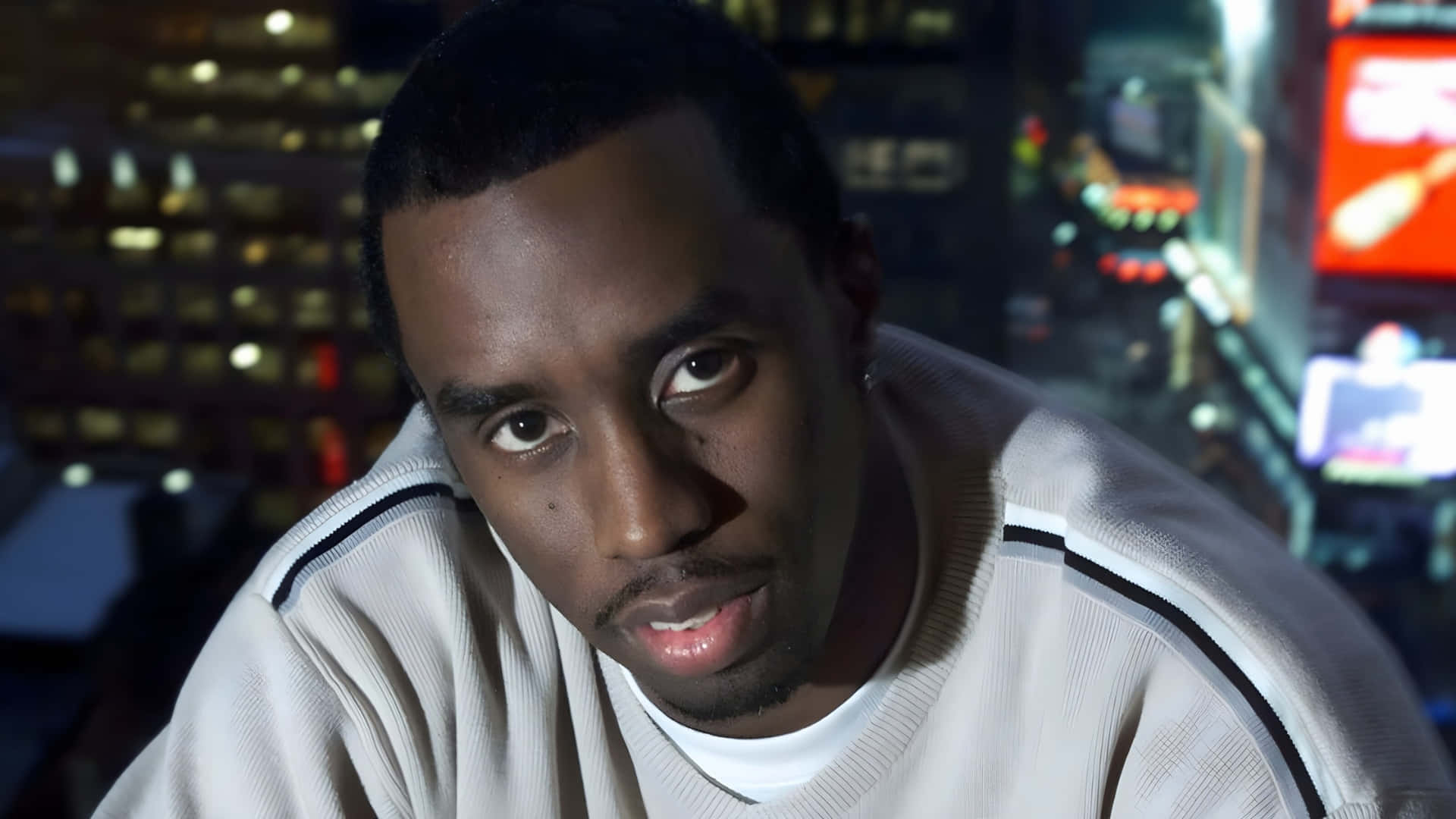 Diddy, urban night, white sweater, Full HD Desktop Wallpaper