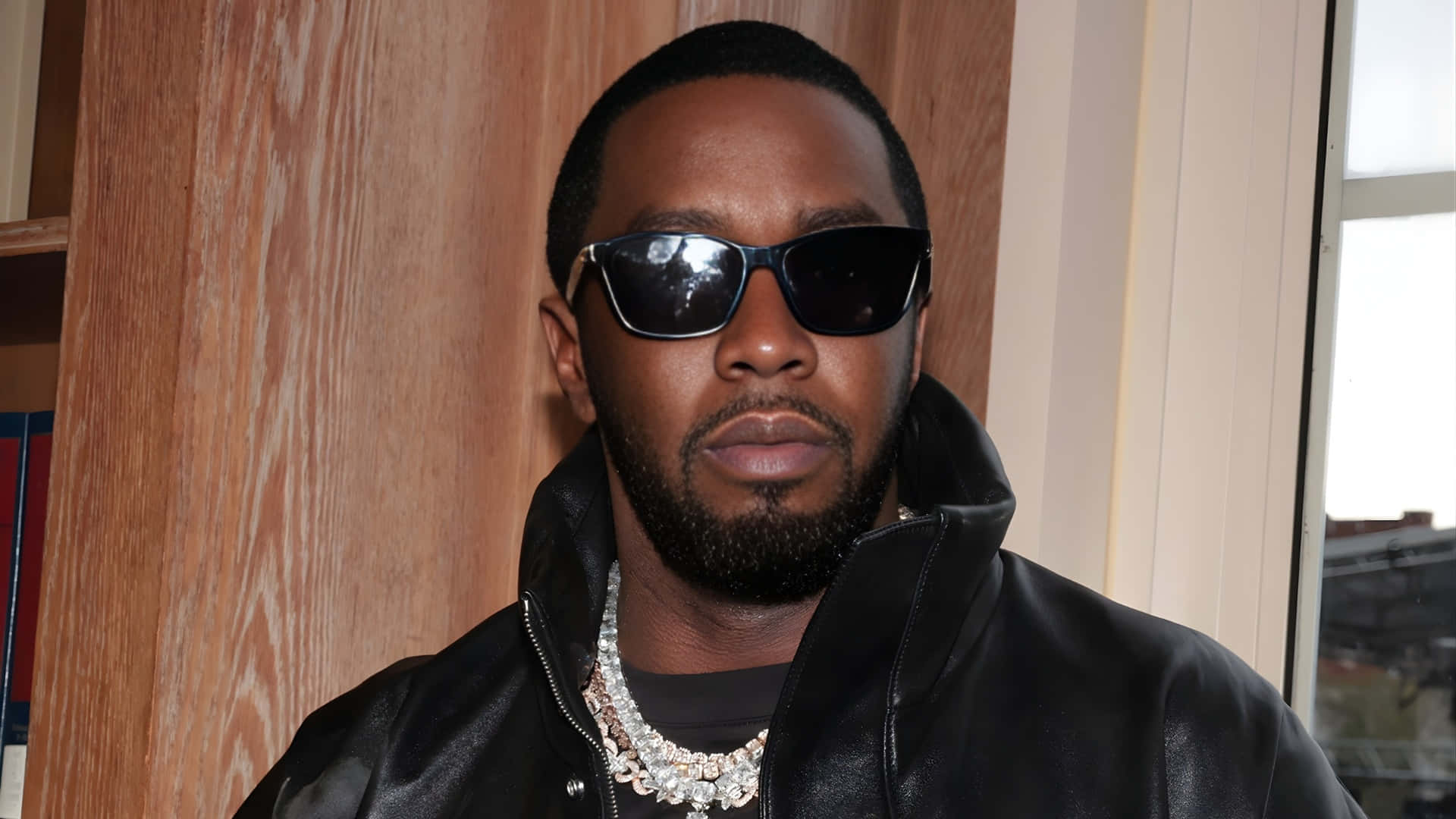 Diddy, black sunglasses, shiny black leather jacket, Full HD Desktop Wallpaper