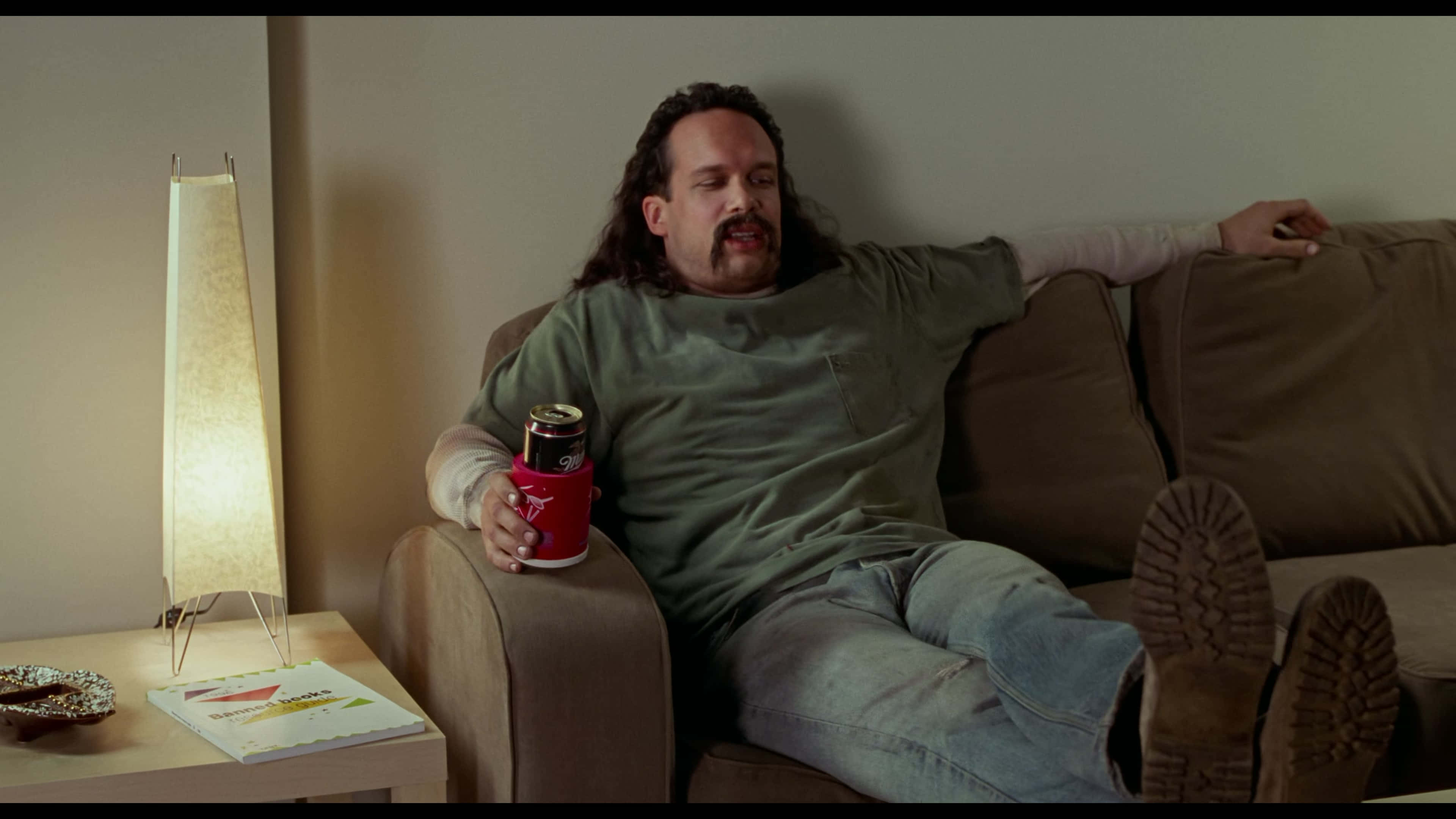 Diedrich Bader, brown couch, red can, 4K Desktop Wallpaper