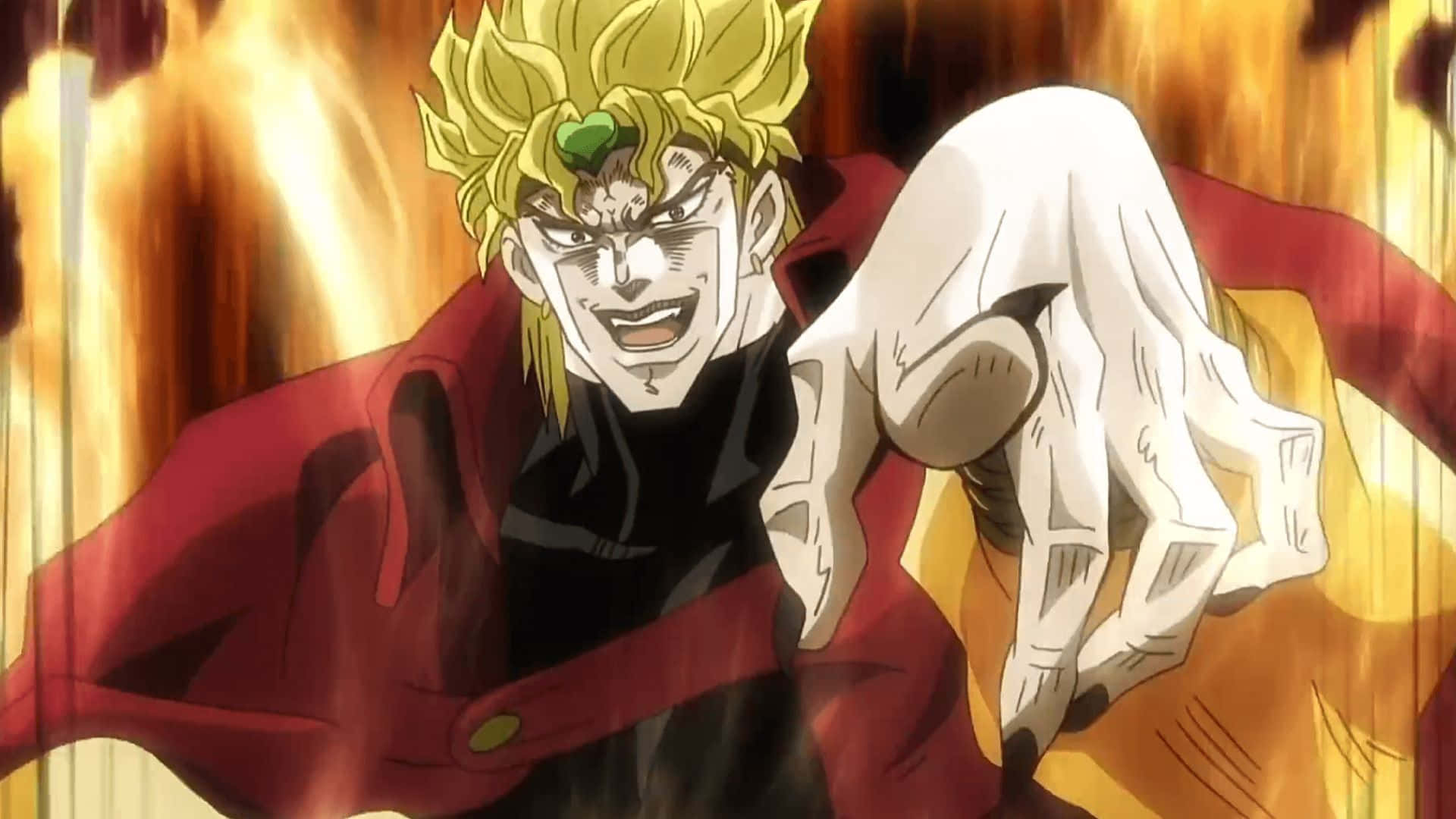 Diego Brando, spiky blonde hair, red coat, Full HD Desktop Wallpaper