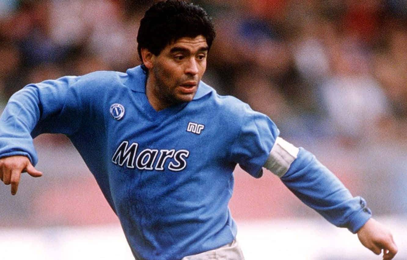 Diego Maradona, blue Mars jersey, stadium field, HD Desktop Wallpaper