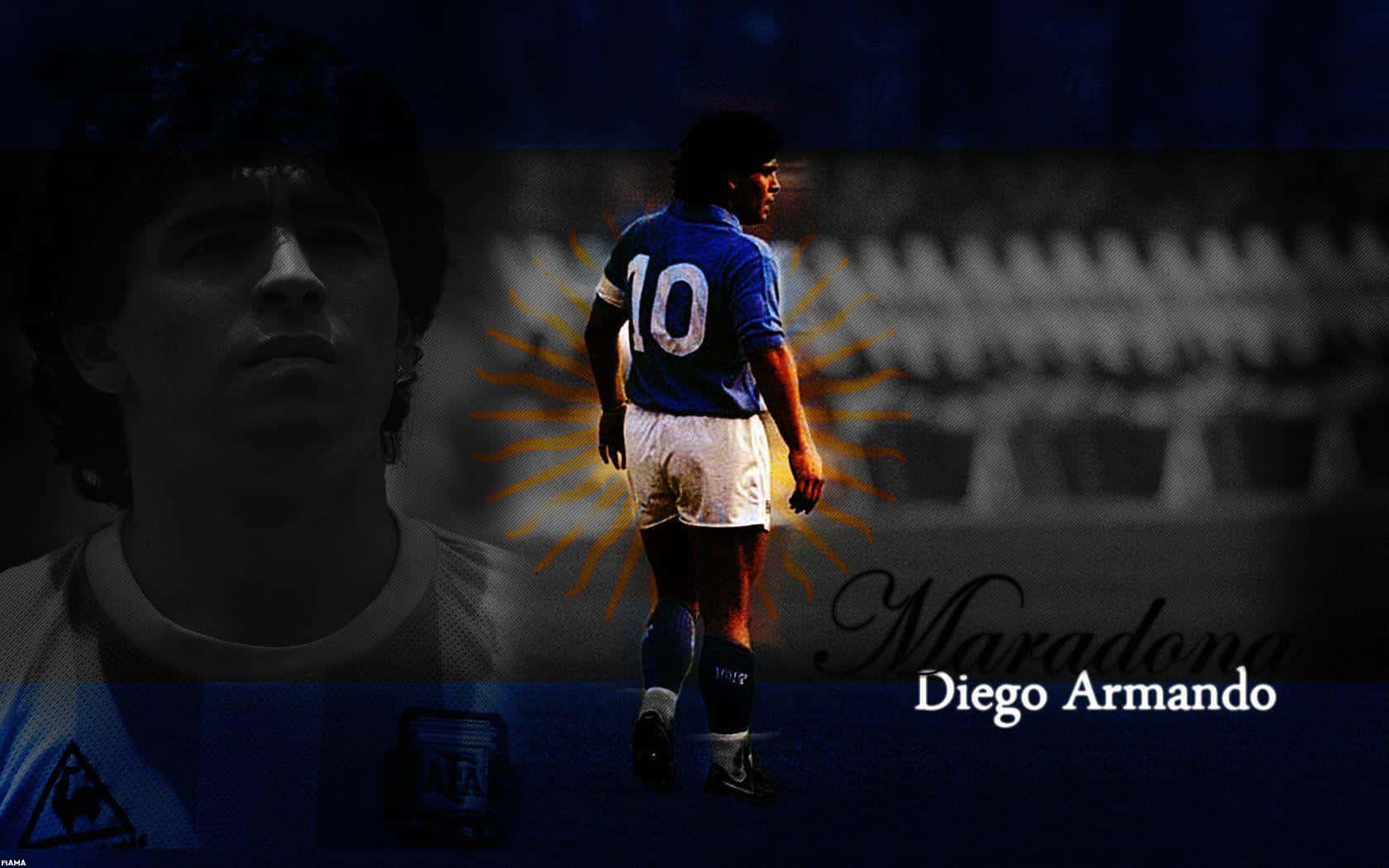 Diego Maradona, blue number 10 jersey, glowing sunburst, HD Desktop Wallpaper