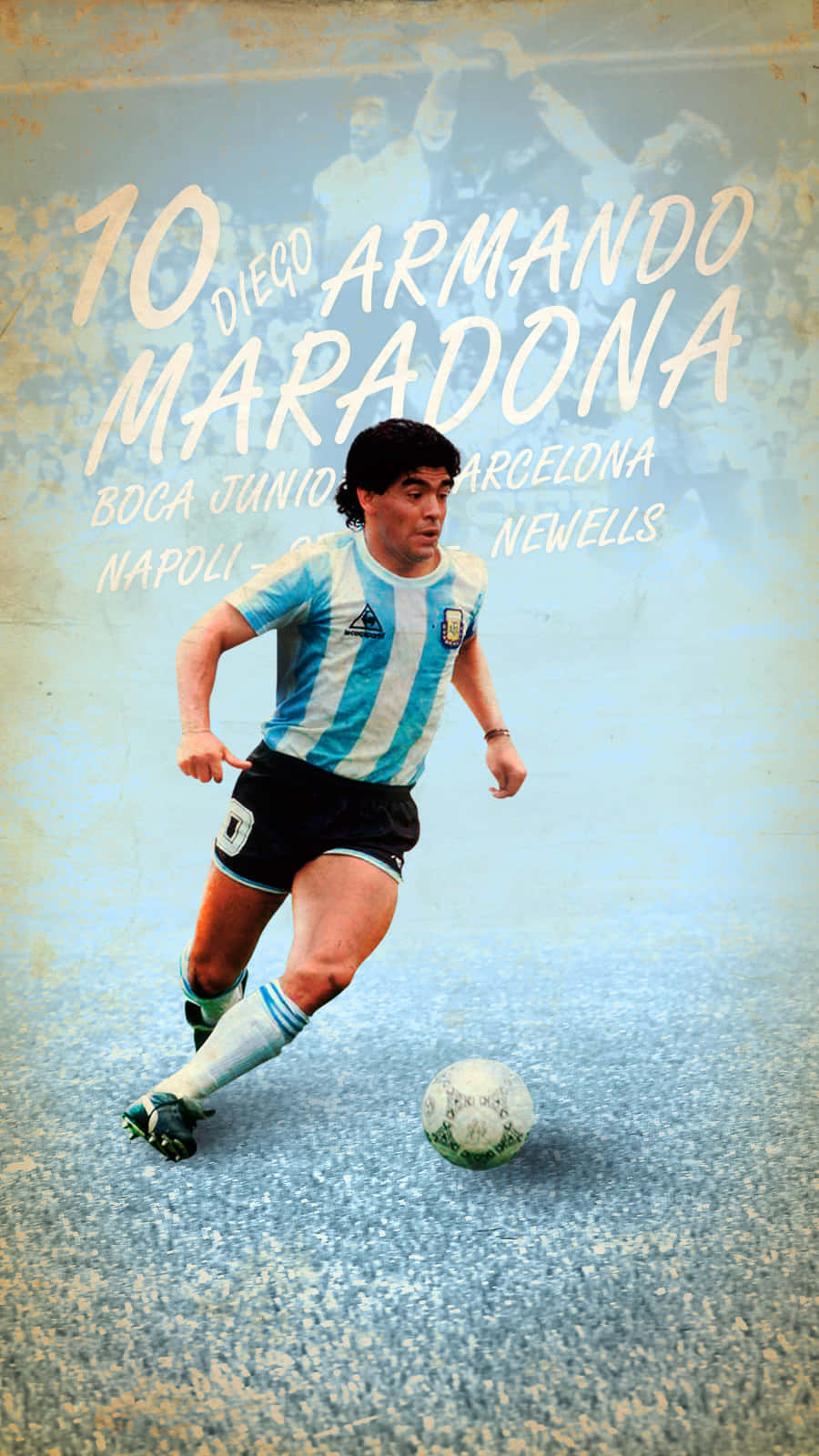 Diego Maradona, blue and white striped jersey, soccer ball, HD Phone Wallpaper