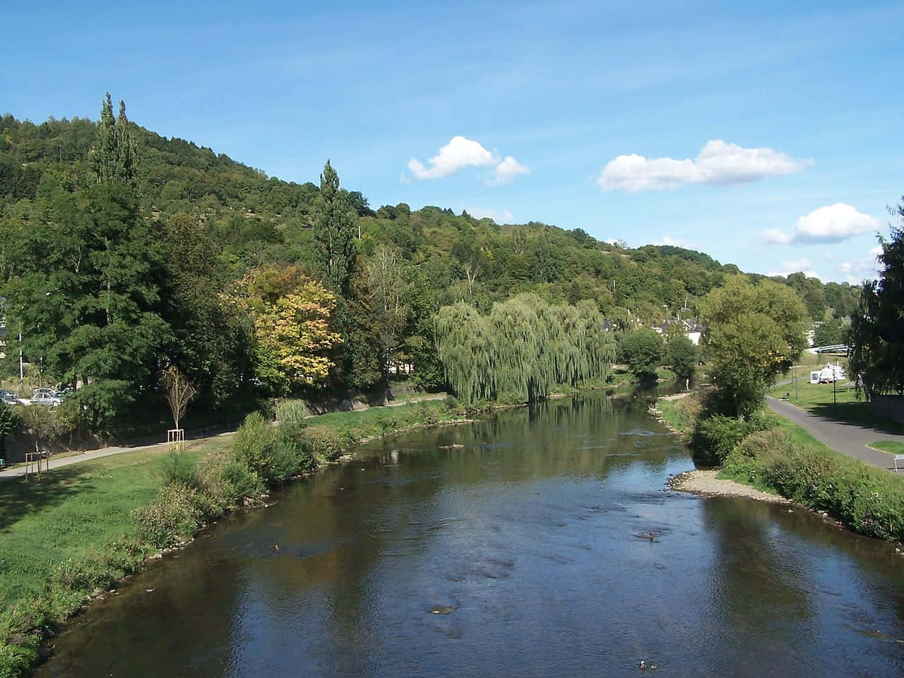 Diekirch, river, lush green banks, HD Desktop Wallpaper