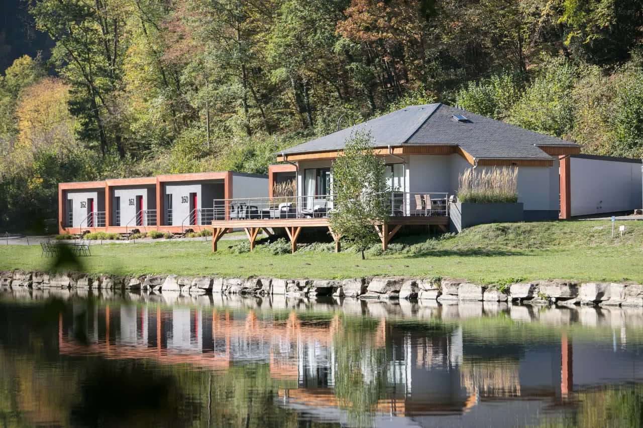 Diekirch, lakeside, modern housing, HD Desktop Wallpaper