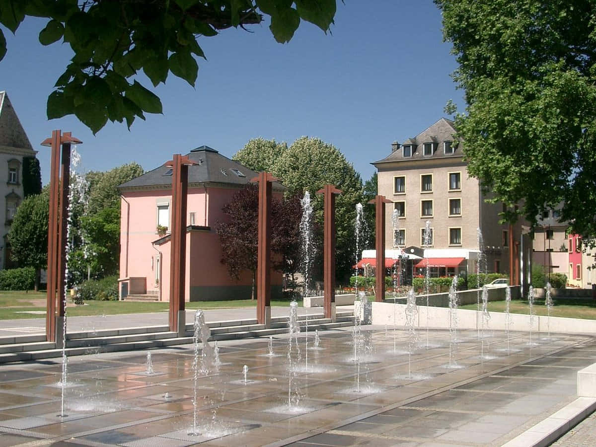 Diekirch, town square, fountain, SD Desktop Wallpaper
