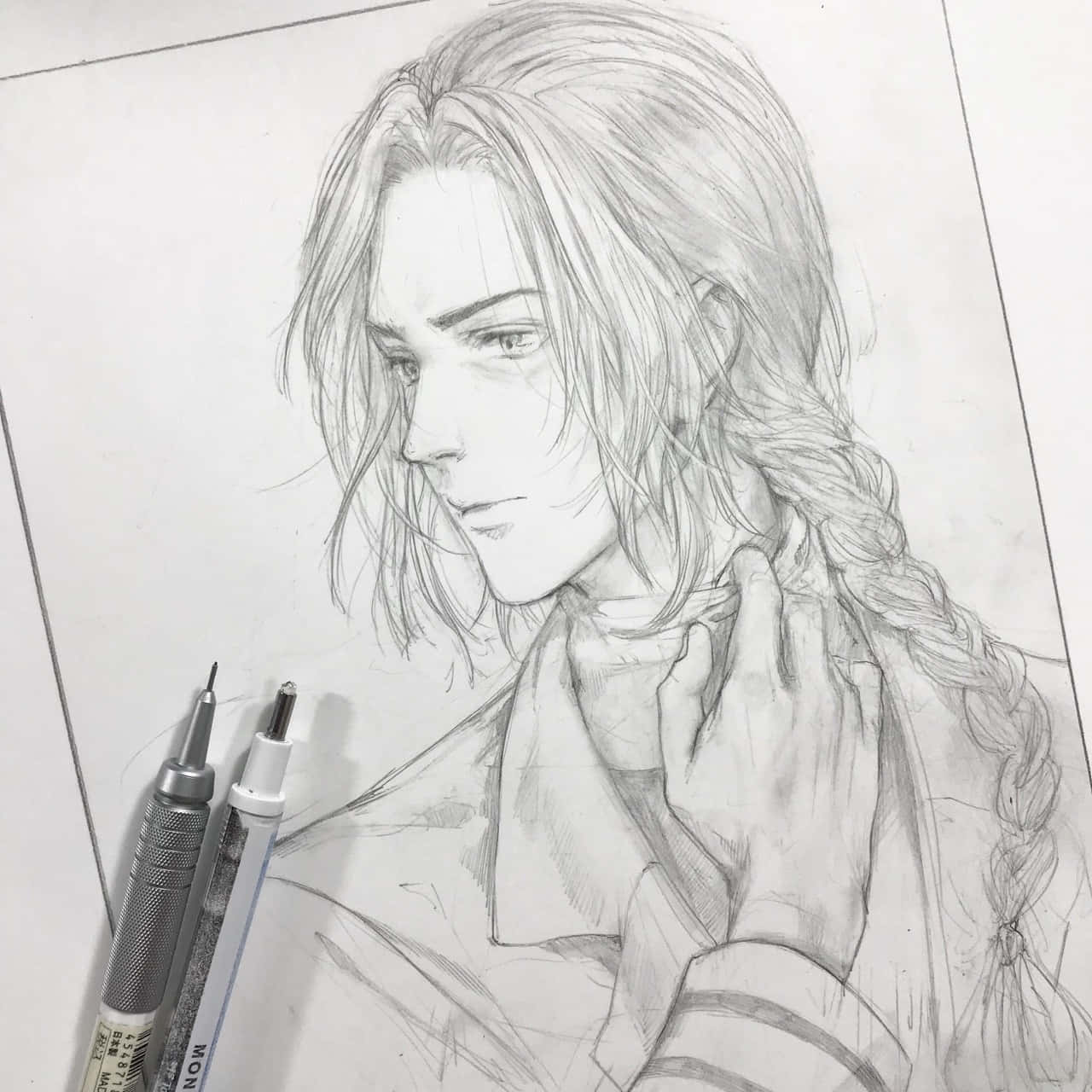 Dietfried Bougainvillea, pencil sketch, braided hair, HD Desktop Wallpaper