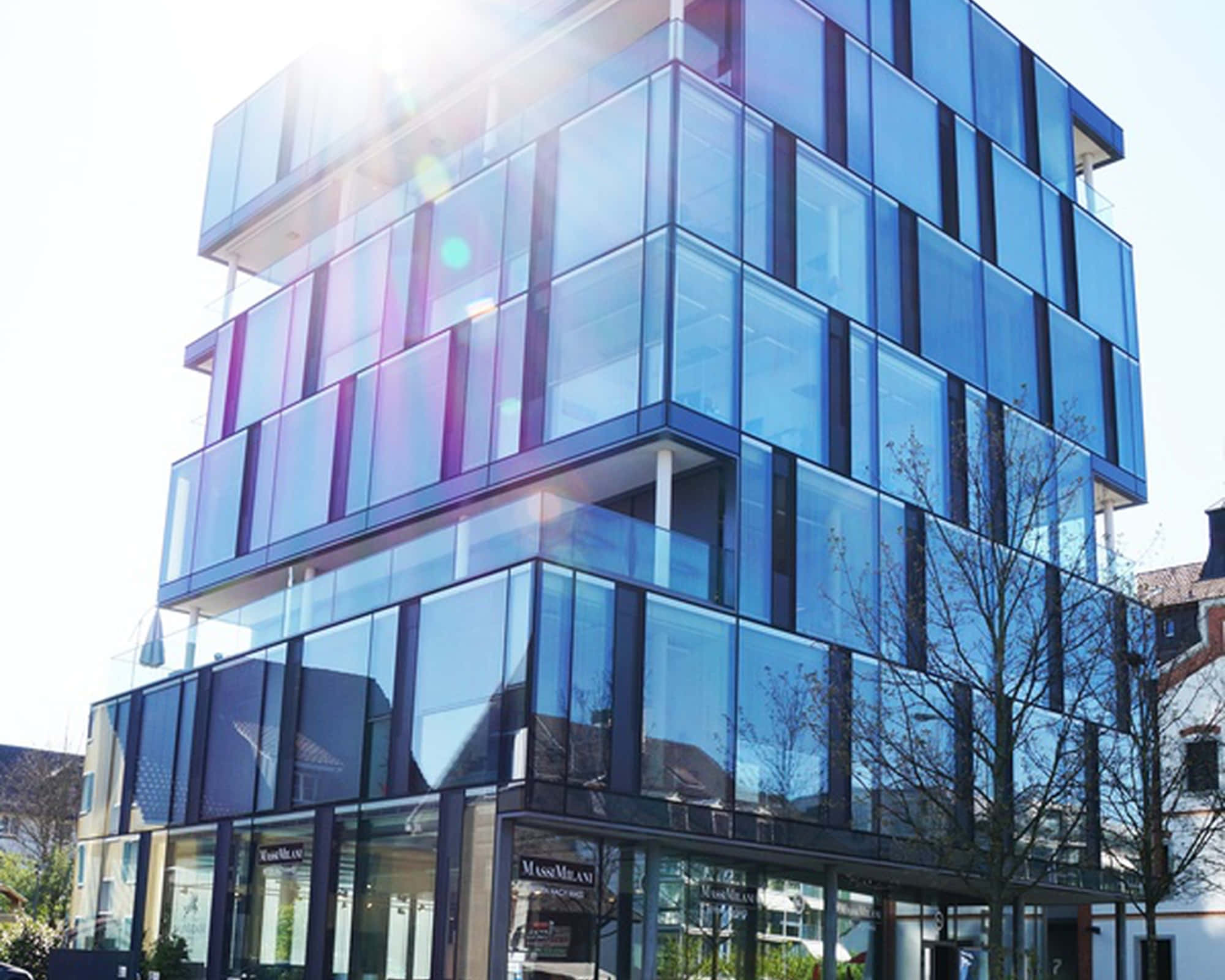 Dietikon, modern glass building, blue-tinted windows, Full HD Desktop Wallpaper