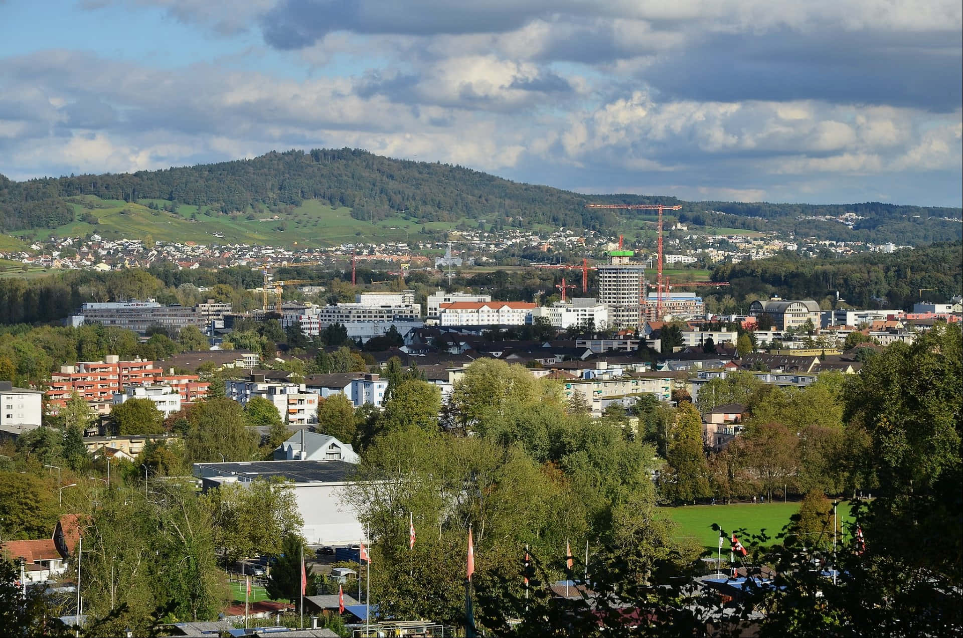 Dietikon, cityscape, lush green hills, Full HD Desktop Wallpaper