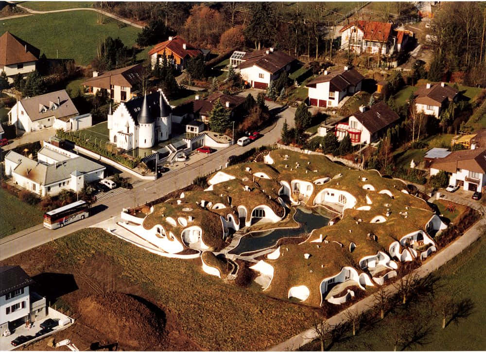 Dietikon, earth-roofed dome houses, suburban neighborhood, SD Desktop Wallpaper