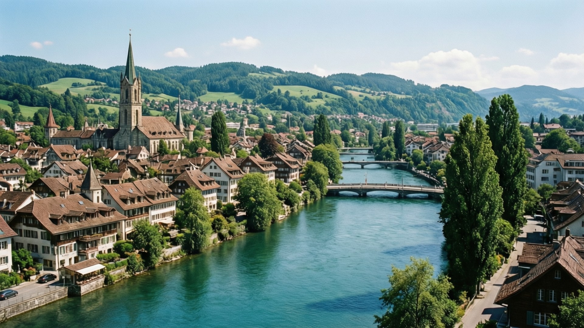 Dietikon, river, bridges, Full HD Desktop Wallpaper