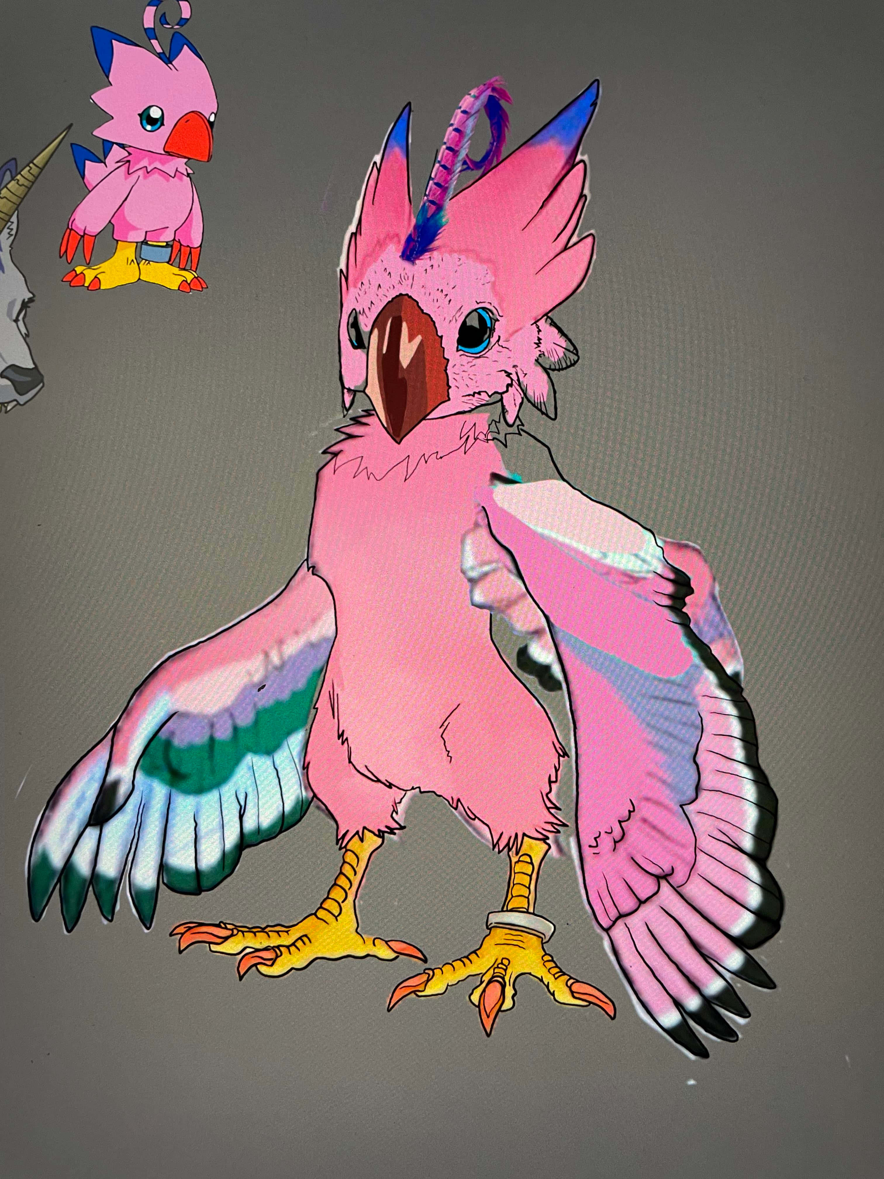 Biyomon, digital world, pink cartoon bird, 4K Phone Wallpaper