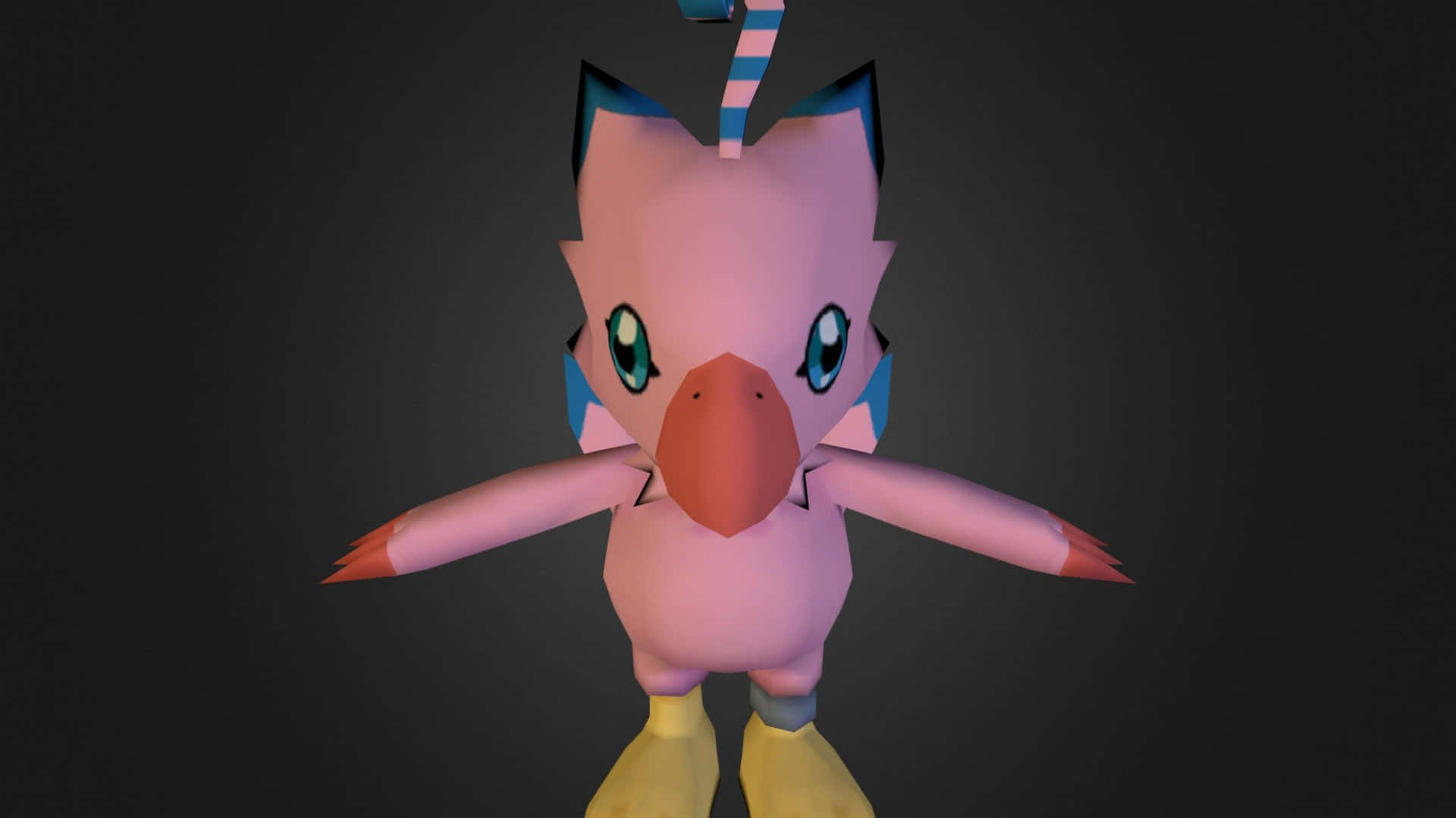Digimon Biyomon, pink bird-like creature, blue wingtips, Full HD Desktop Wallpaper