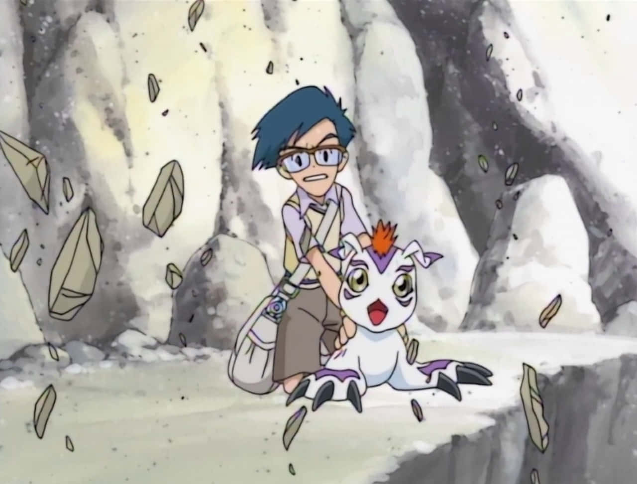 Gomamon, Digimon, rocky cave, HD Desktop Wallpaper