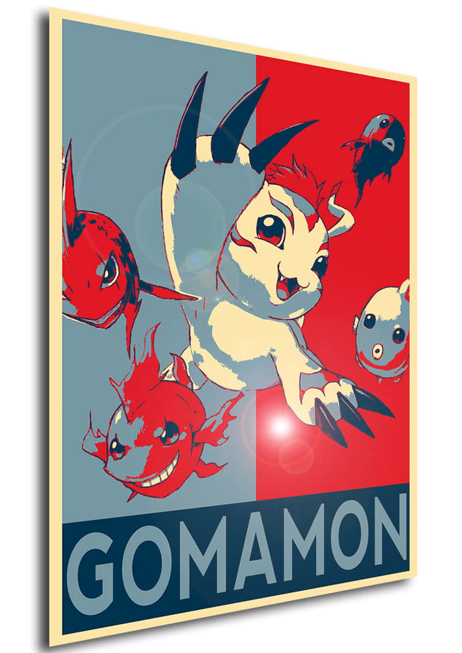 Gomamon, Digimon, red and blue split background, HD Phone Wallpaper