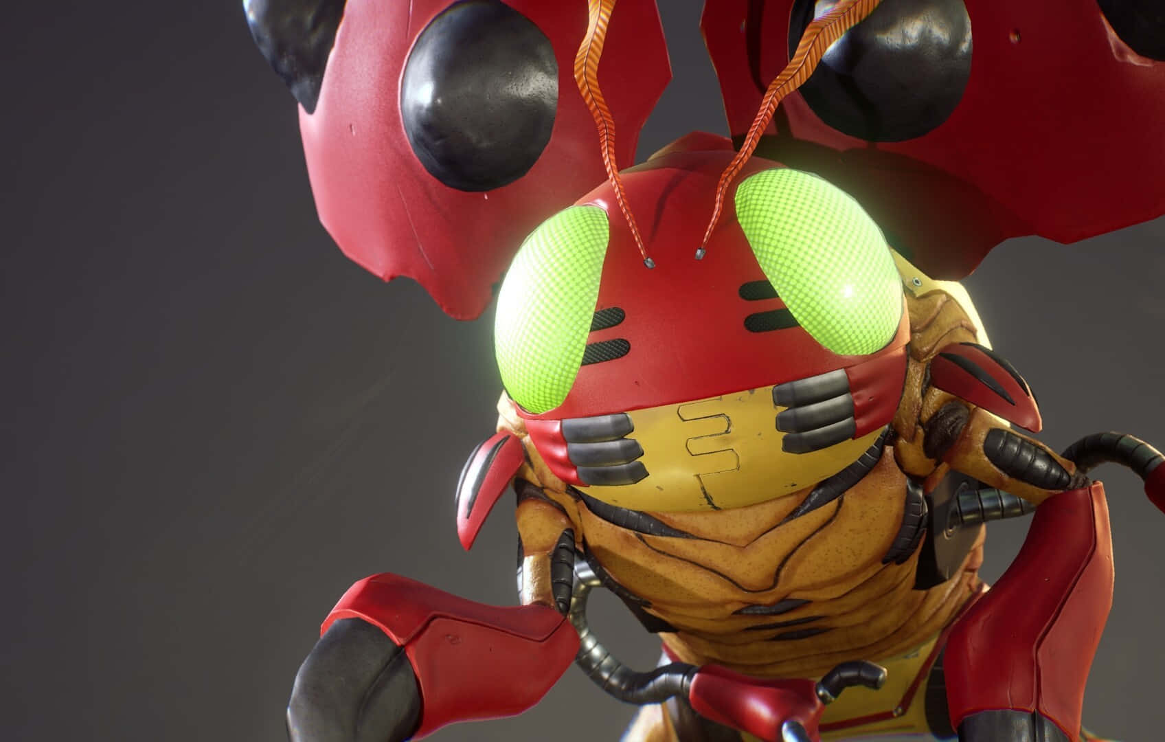 Digimon Tentomon, robotic ladybug, glowing green eyes, HD Desktop Wallpaper