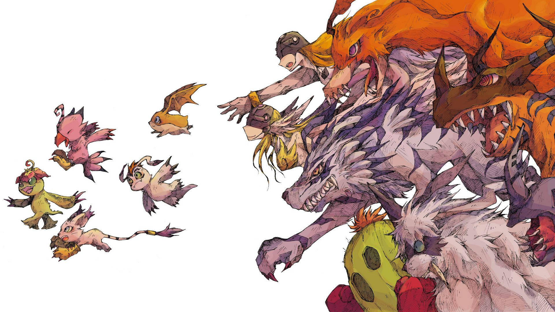 Baby Digimons, Champion Levels, anime illustration, Full HD Desktop Wallpaper