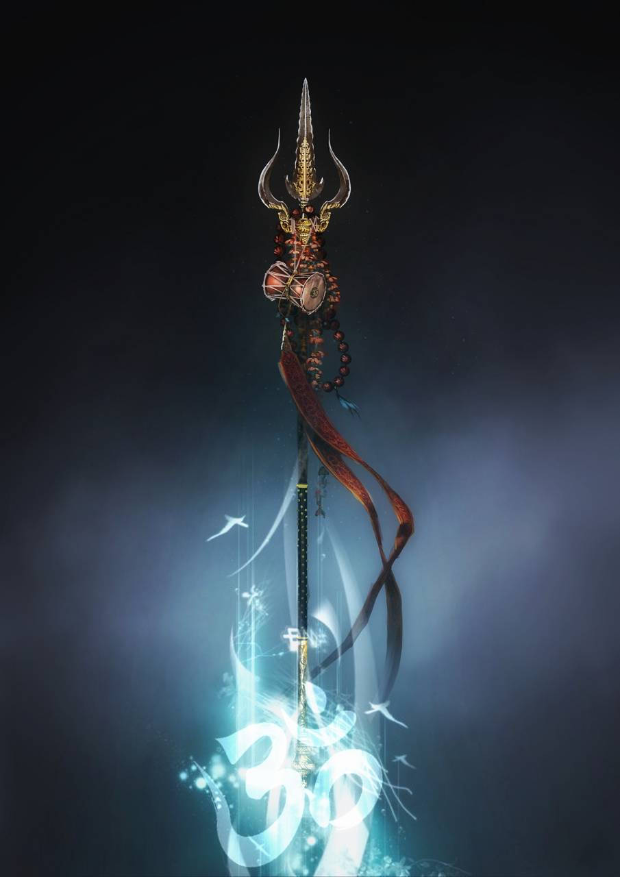 Flashy Digital Trishul Art, trident, blue light, HD Phone Wallpaper