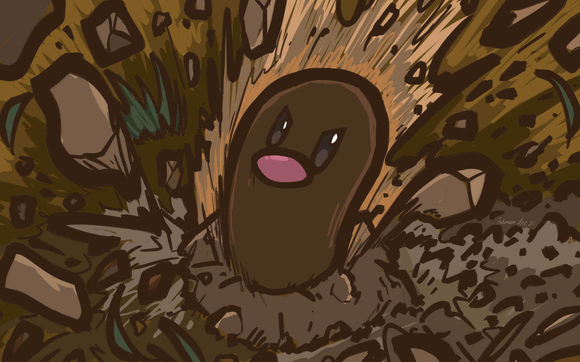 Diglett, brown, cartoonish, Full HD Desktop Wallpaper